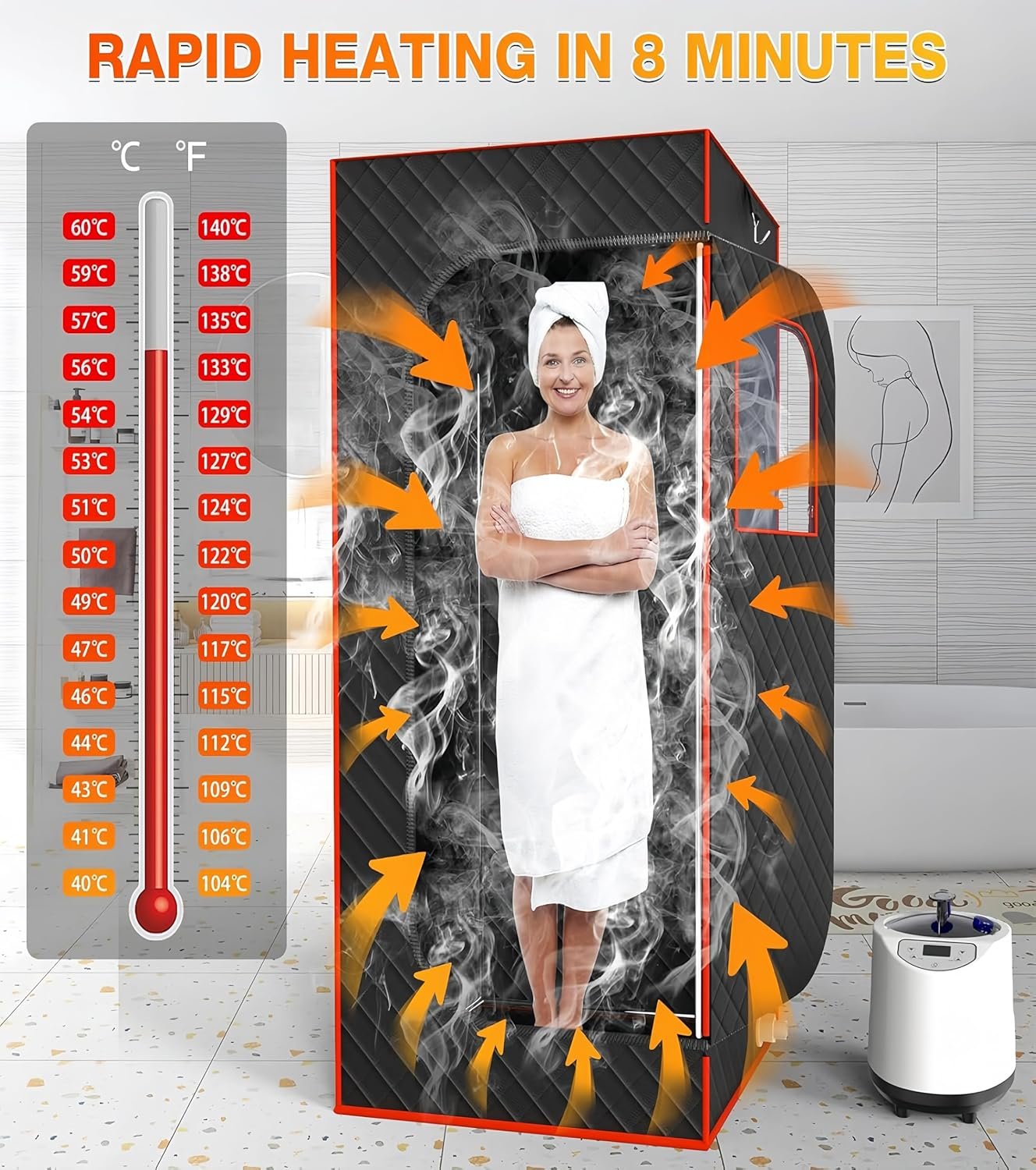 Portable Sauna Box, Steam Sauna Tent for Home, Four-Sided Full-Size Steam Sauna with 3 L Steamer, Chair, Remote Control, 2.6 X 2.6 X 5.9 Ft Large Space Sauna Room for Wellness & Relaxation 3 Portable Sauna Box, Steam Sauna Tent for Home, Four-Sided Full-Size Steam Sauna with 3 L Steamer, Chair, Remote Control, 2.6 X 2.6 X 5.9 Ft Large Space Sauna Room for Wellness & Relaxation - Image 3