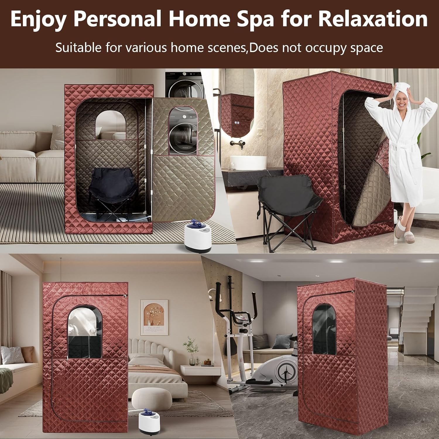 Portable Steam Sauna for Home Spa, Full Size Personal Sauna for Relaxation at Home, Sauna Tent Sauna Box with 3L Steamer, Remote Control, Large Size Folding Chair (Brown) 6 Portable Steam Sauna for Home Spa, Full Size Personal Sauna for Relaxation at Home, Sauna Tent Sauna Box with 3L Steamer, Remote Control, Large Size Folding Chair (Brown) - Image 6