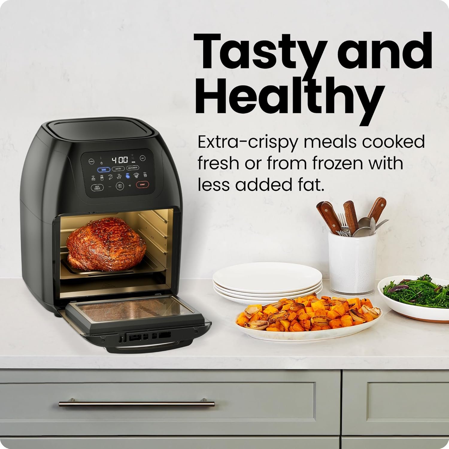 CHEFMAN Multifunctional Digital Air Fryer+ Rotisserie, Dehydrator, Convection Oven, 17 Touch Screen Presets Fry, Roast, Dehydrate, Bake, XL 10L Family Size, Auto Shutoff, Large Easy-View Window, Black 3 CHEFMAN Multifunctional Digital Air Fryer+ Rotisserie, Dehydrator, Convection Oven, 17 Touch Screen Presets Fry, Roast, Dehydrate, Bake, XL 10L Family Size, Auto Shutoff, Large Easy-View Window, Black - Image 3