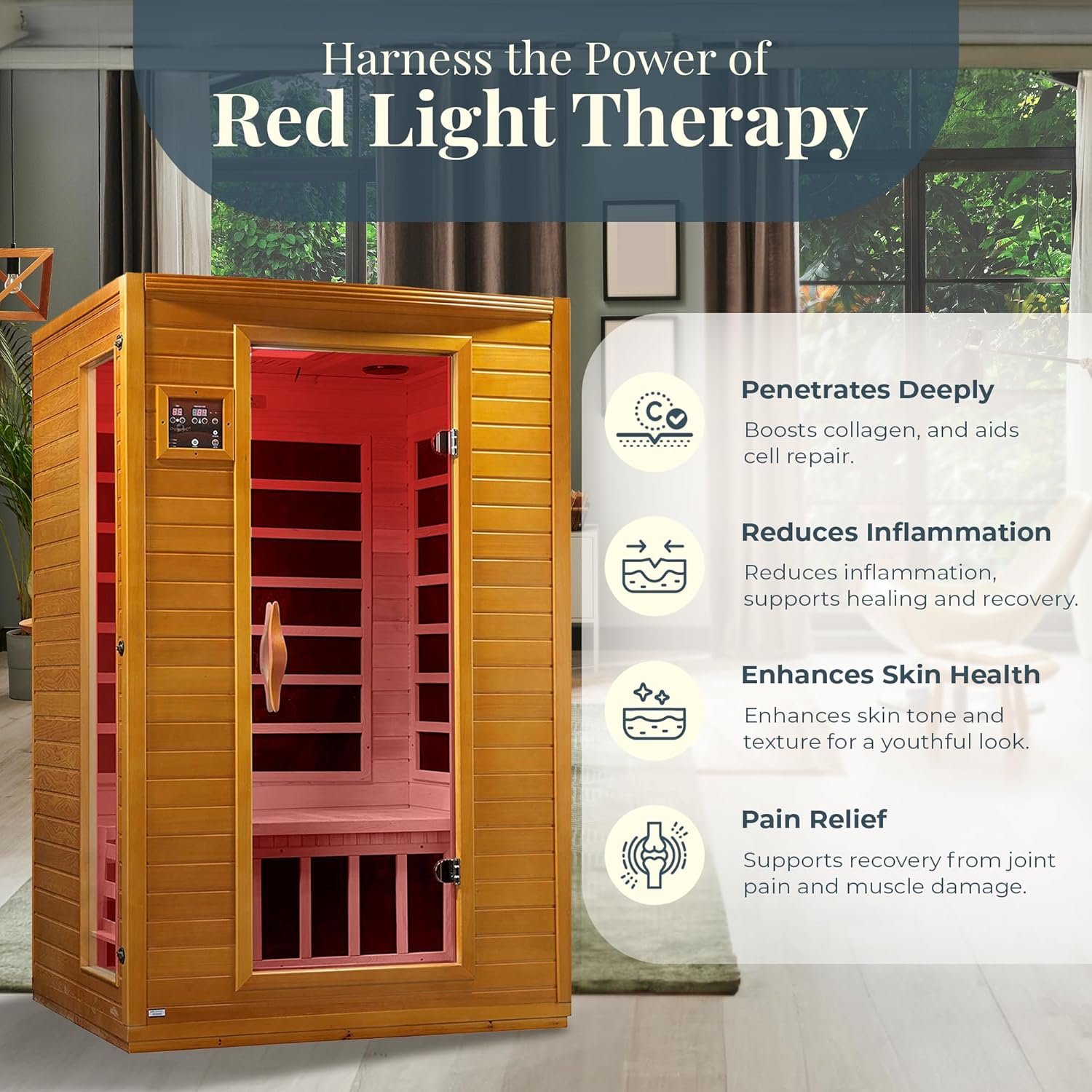 Dynamic Saunas Andora 2-Person Low EMF FAR Infrared Sauna, Canadian Hemlock Wood 7 Dynamic Saunas Andora 2-Person Low EMF FAR Infrared Sauna, Canadian Hemlock Wood - Image 7
