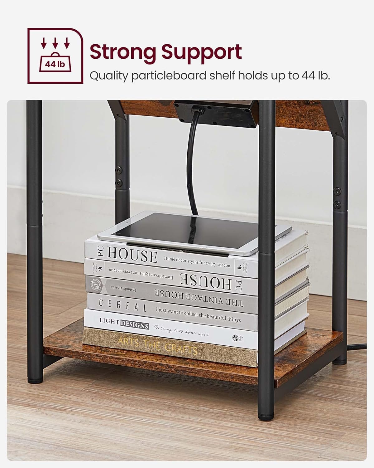 VASAGLE End Table with Charging Station, Set of 2, Small Side Tables for Living Room, Bedroom, Nightstand with Outlets and USB Ports, Bedside Table with Storage Shelf, Rustic Brown and Black 7 VASAGLE End Table with Charging Station, Set of 2, Small Side Tables for Living Room, Bedroom, Nightstand with Outlets and USB Ports, Bedside Table with Storage Shelf, Rustic Brown and Black - Image 7