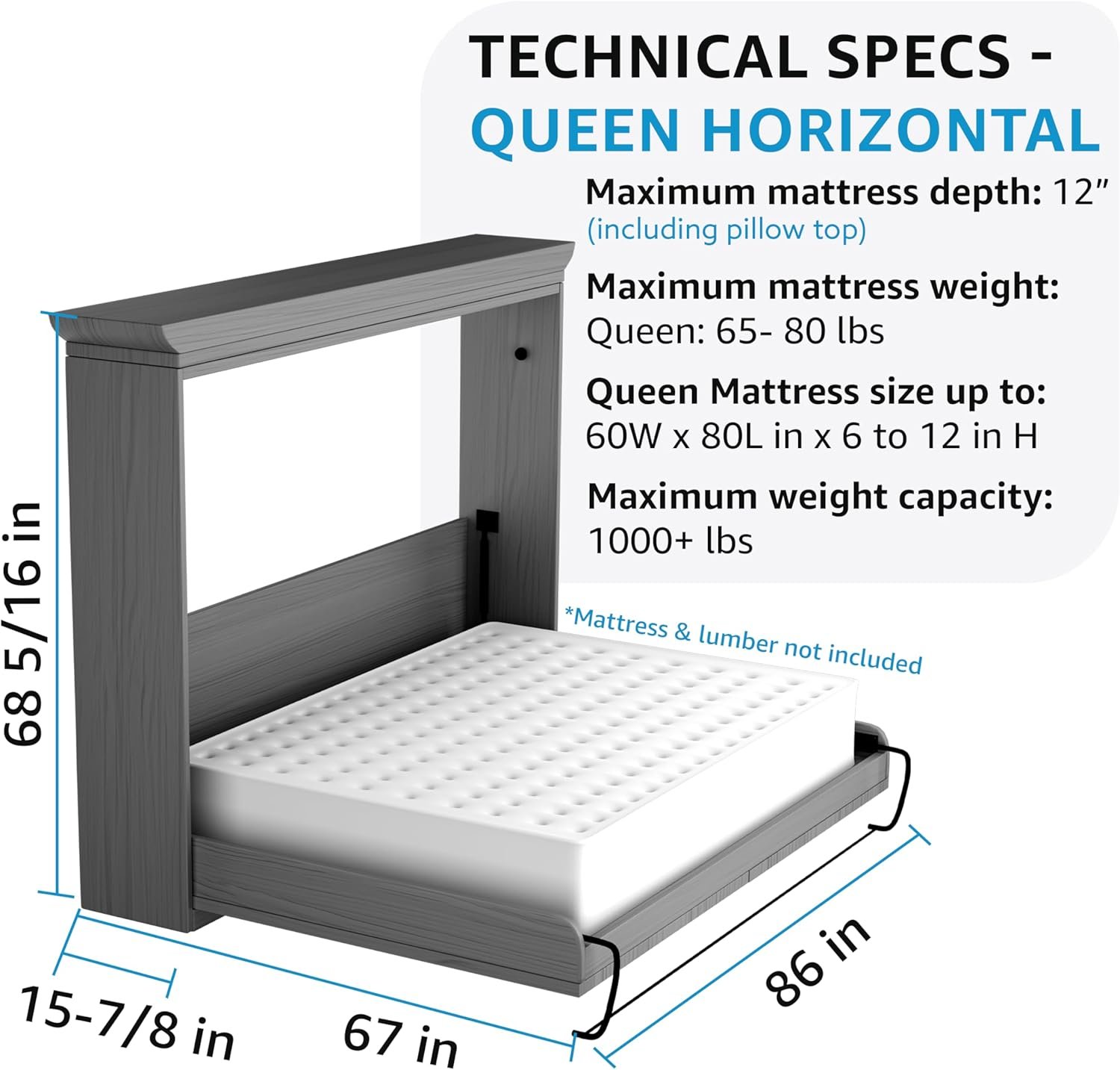 Create-A-Bed Queen Size Deluxe Murphy Bed Kit, Horizontal 2 Create-A-Bed Queen Size Deluxe Murphy Bed Kit, Horizontal - Image 2
