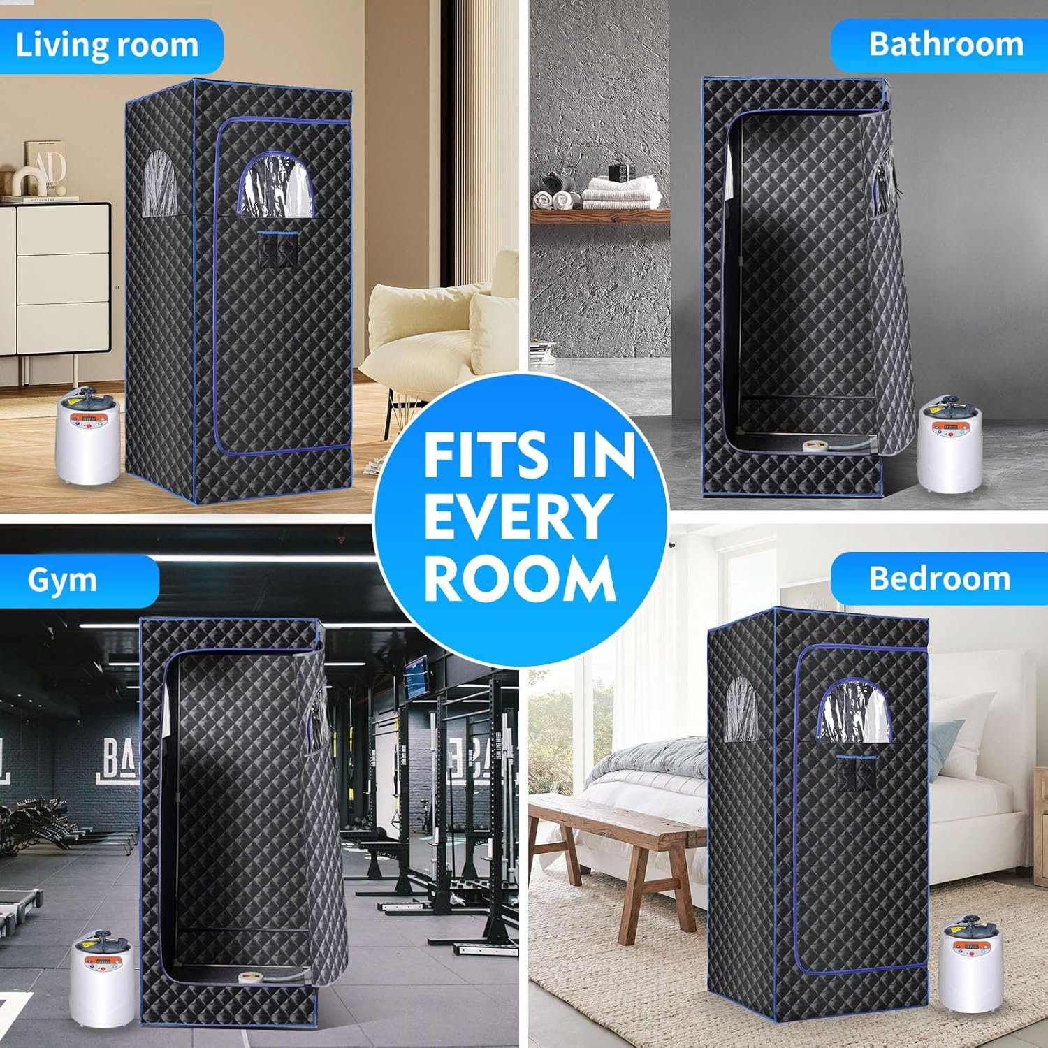 Portable Sauna Box,Steam Sauna Tent for Home Spa,Large Space Personal Home Sauna Tent Full Body with 3 L 1100 w Steamer,Chair,Foot Massager,Remote Control Included (Black) 7 Portable Sauna Box,Steam Sauna Tent for Home Spa,Large Space Personal Home Sauna Tent Full Body with 3 L 1100 w Steamer,Chair,Foot Massager,Remote Control Included (Black) - Image 7