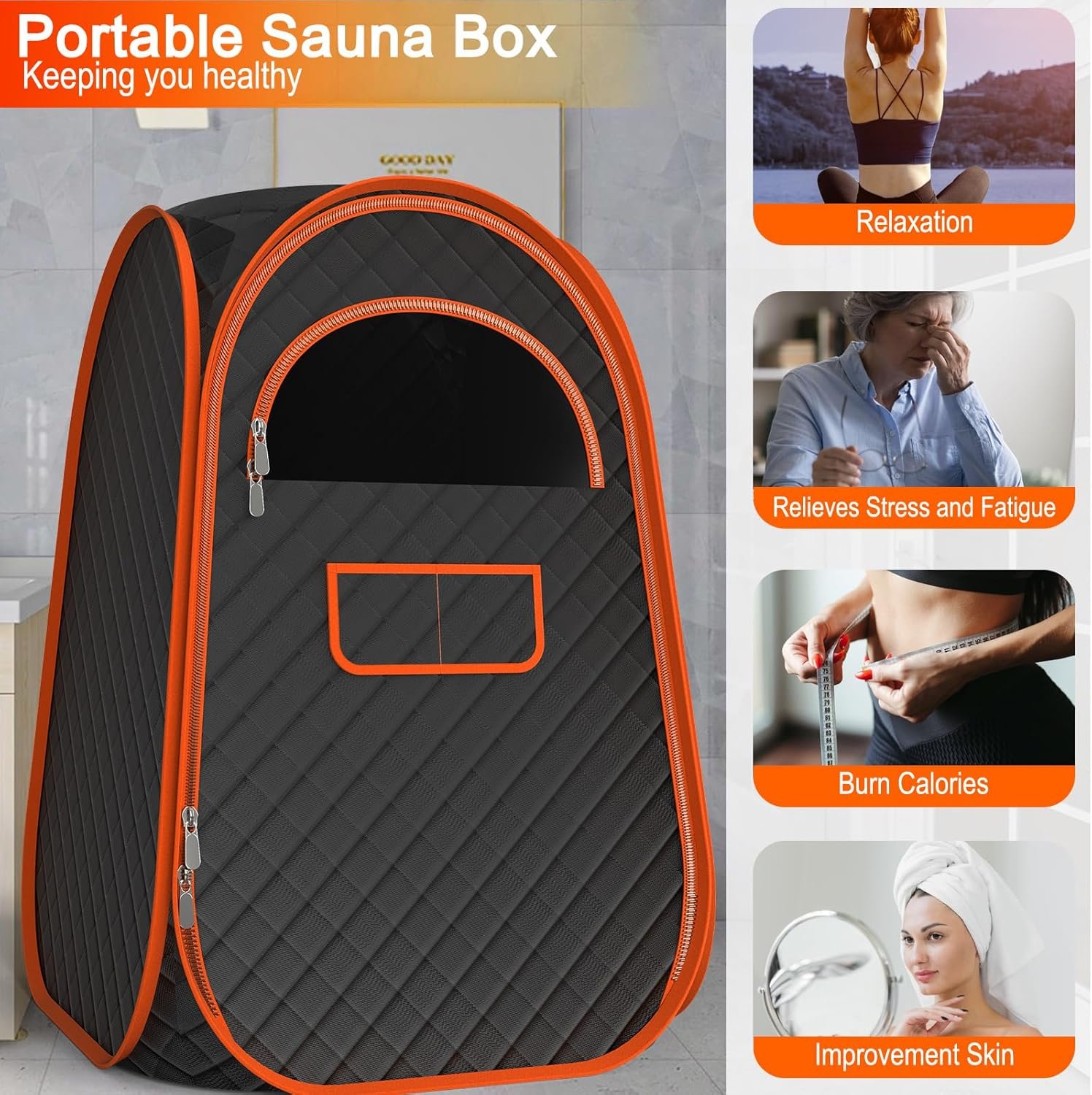 FIOCCO Portable Sauna Box, Portable Infrared Sauna for Home with 2.6L Steamer Generator, Remote Control, Portable Chair & Floor Mat, Full Body Personal Sauna Tent for Health, 9 Levels, Red 6 FIOCCO Portable Sauna Box, Portable Infrared Sauna for Home with 2.6L Steamer Generator, Remote Control, Portable Chair & Floor Mat, Full Body Personal Sauna Tent for Health, 9 Levels, Red - Image 6