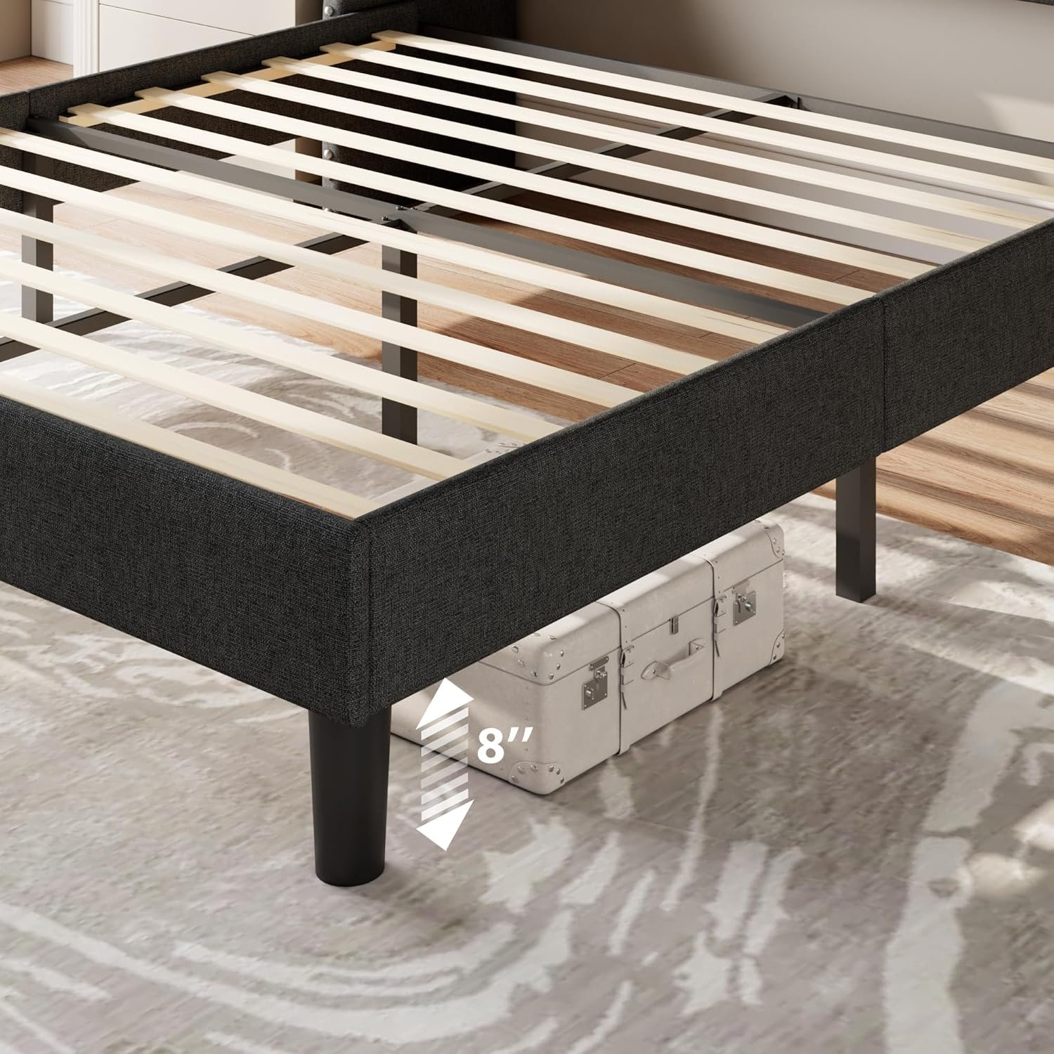 Feonase Full Size Bed Frame with Luxury Wingback and Fast Charging Station,Full Upholstered Button Tufted Storage Headboard Platform Bed,Sturdy Wooden Slats Support,Noise-Free, Easy Assembly,Dark Gray 6 Feonase Full Size Bed Frame with Luxury Wingback and Fast Charging Station,Full Upholstered Button Tufted Storage Headboard Platform Bed,Sturdy Wooden Slats Support,Noise-Free, Easy Assembly,Dark Gray - Image 6