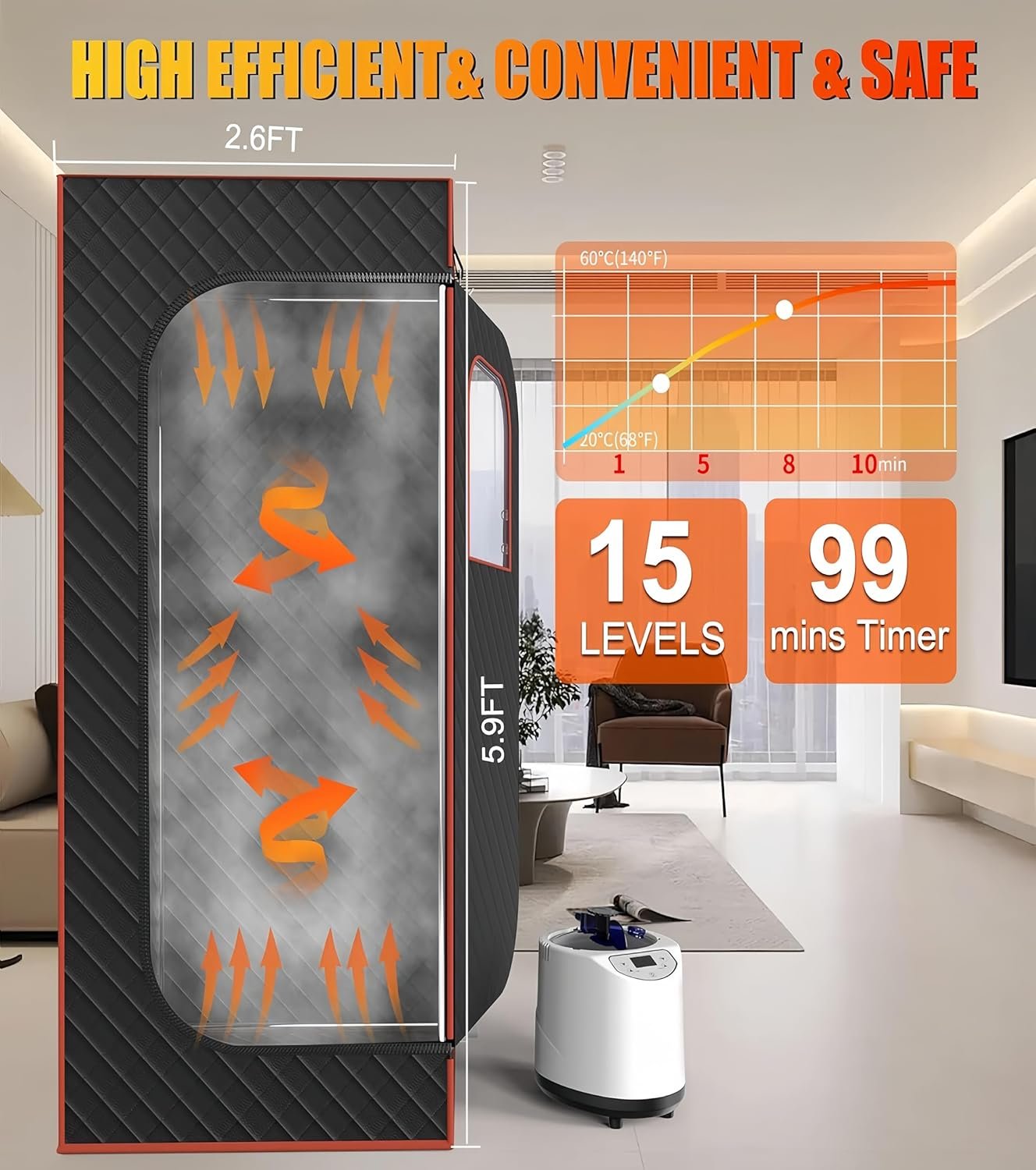 Portable Sauna Box, Steam Sauna Tent for Home, Four-Sided Full-Size Steam Sauna with 3 L Steamer, Chair, Remote Control, 2.6 X 2.6 X 5.9 Ft Large Space Sauna Room for Wellness & Relaxation 6 Portable Sauna Box, Steam Sauna Tent for Home, Four-Sided Full-Size Steam Sauna with 3 L Steamer, Chair, Remote Control, 2.6 X 2.6 X 5.9 Ft Large Space Sauna Room for Wellness & Relaxation - Image 6