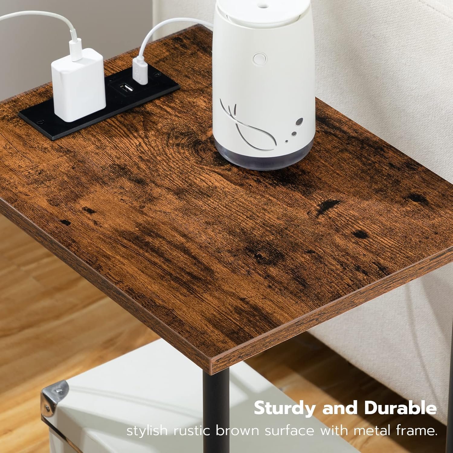 HOOBRO Side/End Table with Charging Station, Set of 2 with USB Ports and Outlets, Nightstand with 2-Layer Storage Shelves for Small Spaces, Living Room, Bedroom, Rustic Brown BF09UBZP201 9 HOOBRO Side/End Table with Charging Station, Set of 2 with USB Ports and Outlets, Nightstand with 2-Layer Storage Shelves for Small Spaces, Living Room, Bedroom, Rustic Brown BF09UBZP201 - Image 9