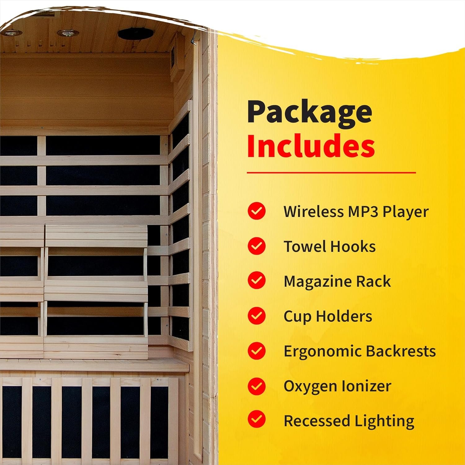 HEATWAVE Radiant Saunas 2-Person Hemlock Infrared Sauna with 6 Carbon Heaters, Chromotherapy Lighting, Oxygen Ionizer 5 HEATWAVE Radiant Saunas 2-Person Hemlock Infrared Sauna with 6 Carbon Heaters, Chromotherapy Lighting, Oxygen Ionizer - Image 5