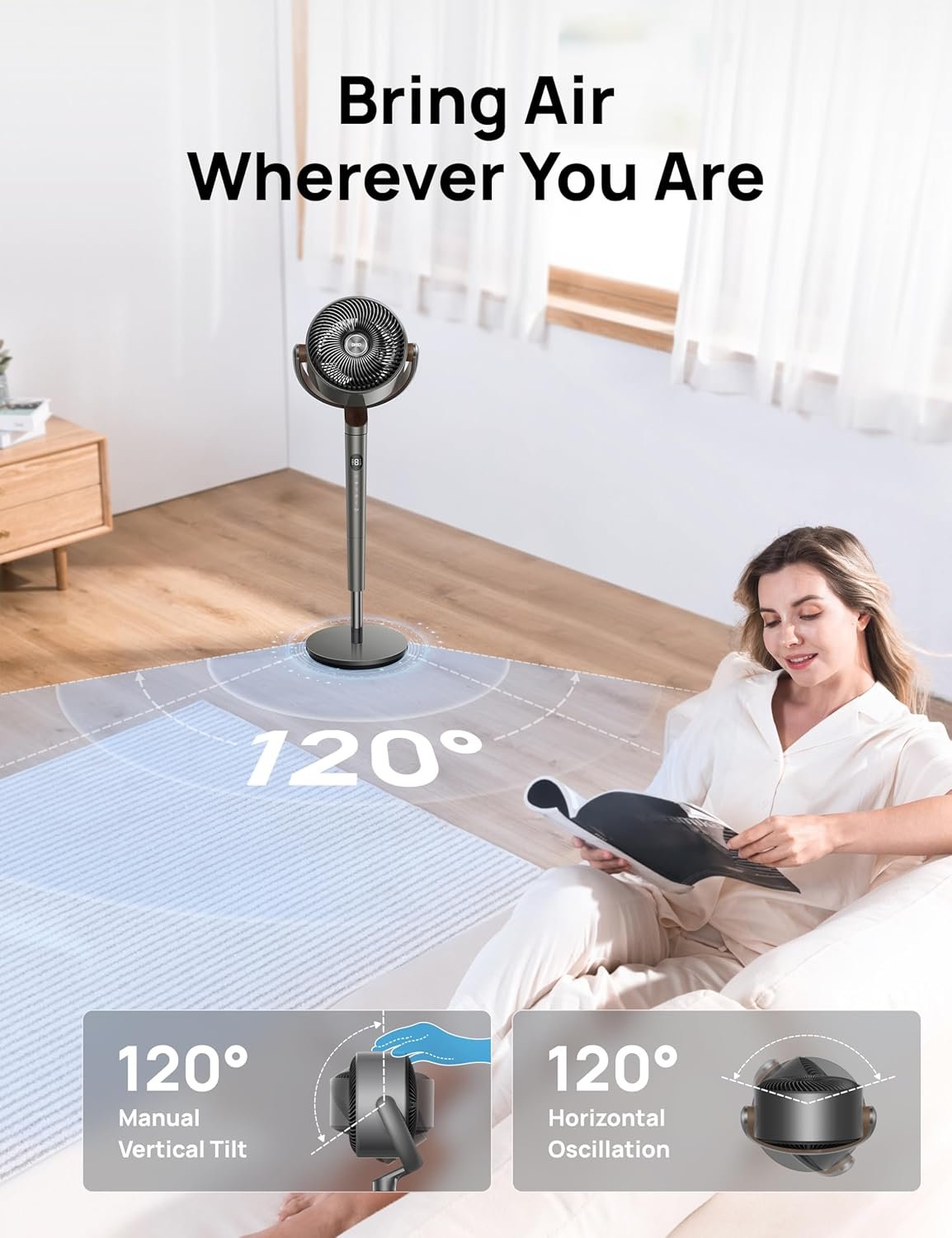 Dreo Fan for Bedroom, 120° Oscillating Standing Fan, Quiet Floor Fan with DC Motor, 82ft Pedestal Fan for Whole Room, 8 Speeds, 3 modes, 20dB, 120° Manual Vertical, 35-40" Adjustable Height, 8H Timer 2 Dreo Fan for Bedroom, 120° Oscillating Standing Fan, Quiet Floor Fan with DC Motor, 82ft Pedestal Fan for Whole Room, 8 Speeds, 3 modes, 20dB, 120° Manual Vertical, 35-40" Adjustable Height, 8H Timer - Image 2