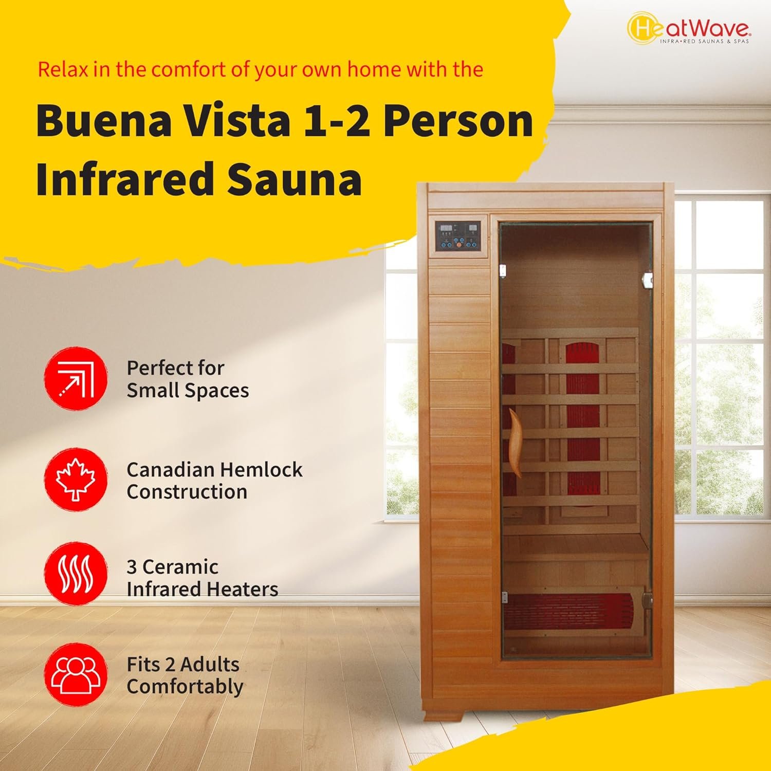 Radiant Saunas BSA2400 1-2 Person Hemlock Ceramic Infrared Sauna,Brown 2 Radiant Saunas BSA2400 1-2 Person Hemlock Ceramic Infrared Sauna,Brown - Image 2