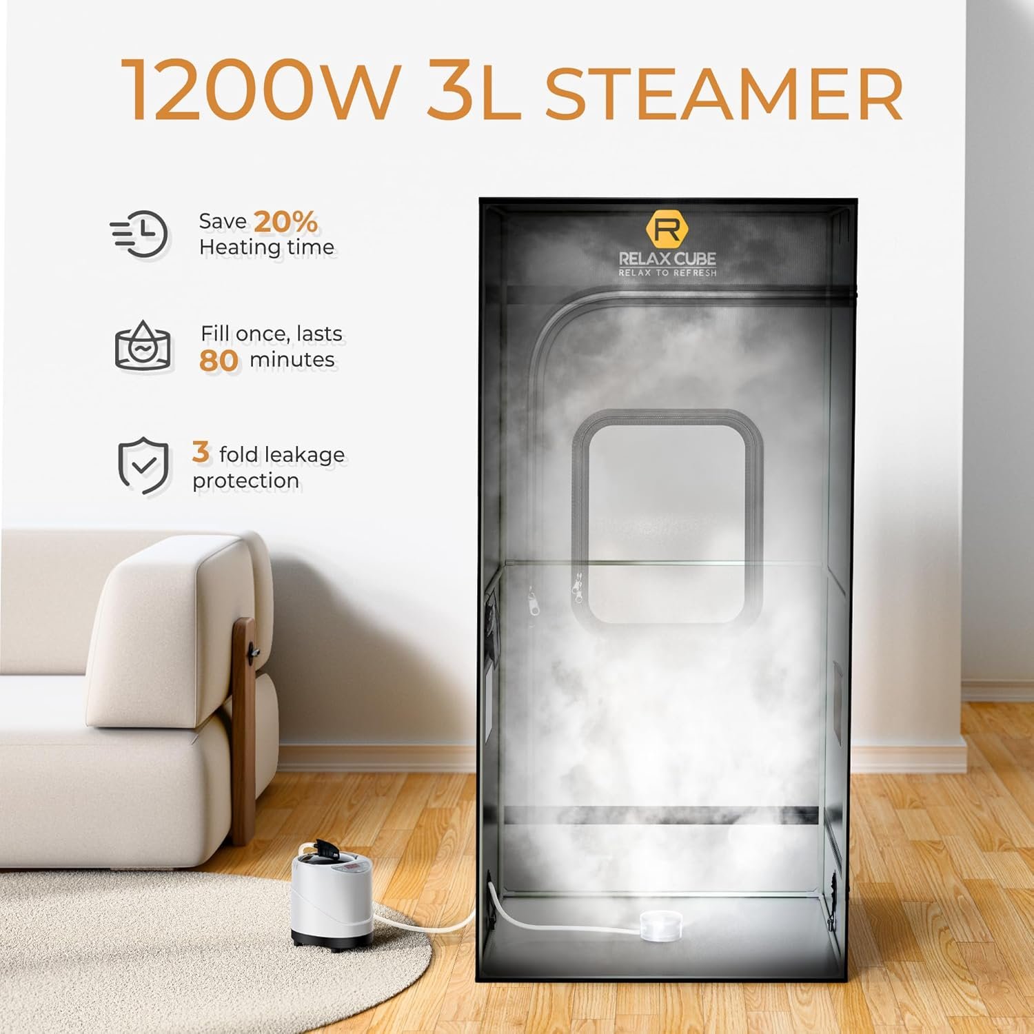 Portable Steam Sauna 1200W 3L, Sauna Tent with Ergonomic High Back Sauna Chair, Full Body Personal Sauna Box for Home Spa Indoor, 75”x35”x35” XL Size Black 2 Portable Steam Sauna 1200W 3L, Sauna Tent with Ergonomic High Back Sauna Chair, Full Body Personal Sauna Box for Home Spa Indoor, 75”x35”x35” XL Size Black - Image 2