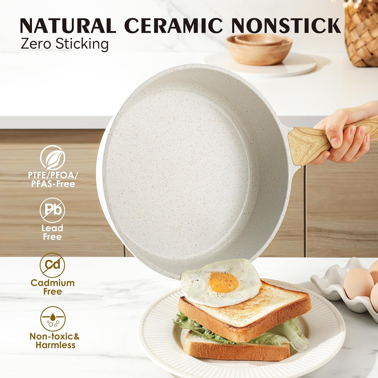 SENSARTE Nonstick Ceramic Cookware Set 13-Piece, Healthy Pots and Pans Set, Non-toxic Kitchen Cooking Set with Stay-Cool Handles, Silicone Tools and Pot Protectors, PFAS and PFOA Free 3 SENSARTE Nonstick Ceramic Cookware Set 13-Piece, Healthy Pots and Pans Set, Non-toxic Kitchen Cooking Set with Stay-Cool Handles, Silicone Tools and Pot Protectors, PFAS and PFOA Free - Image 3