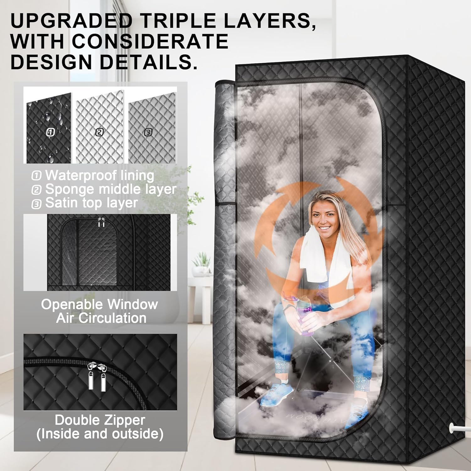 MIXC Portable Steam Sauna Box, Portable Sauna for Home, Person Sauna Tent Sauna Box at Home Spa with 2.6L & 1500W±10%, Remote Control, Folding Chair, Home Sauna for Gym,Pilates,Garage,Hot Tub 4 MIXC Portable Steam Sauna Box, Portable Sauna for Home, Person Sauna Tent Sauna Box at Home Spa with 2.6L & 1500W±10%, Remote Control, Folding Chair, Home Sauna for Gym,Pilates,Garage,Hot Tub - Image 4