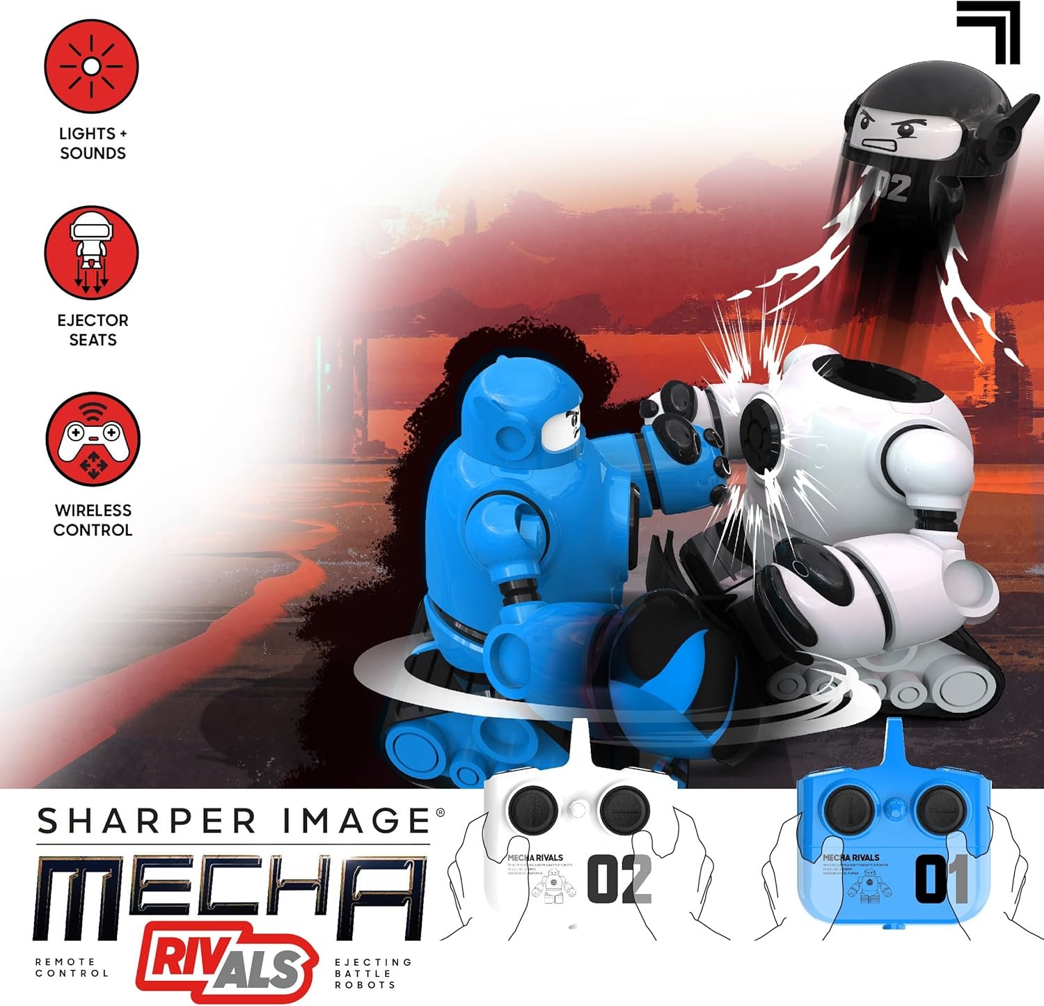 Sharper Image® Mecha Rivals Remote Control Battle Robots, Two-Player Wireless Fighting Set with Lights and Sounds 2 Sharper Image® Mecha Rivals Remote Control Battle Robots, Two-Player Wireless Fighting Set with Lights and Sounds - Image 2