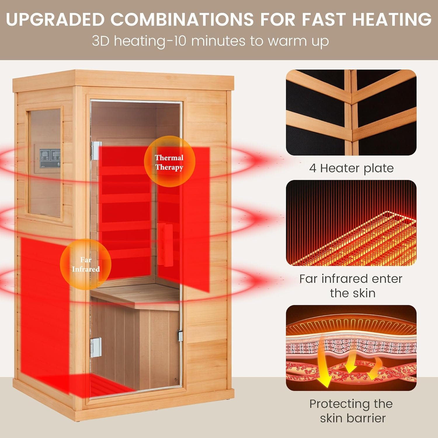 1 Personal Infrared Sauna, Mini Infrared Sauna for Home, Indoor Dry Sauna with 4 Heater Panels, Bluetooth and Tempered Glass,Canadian Hemlock 3 1 Personal Infrared Sauna, Mini Infrared Sauna for Home, Indoor Dry Sauna with 4 Heater Panels, Bluetooth and Tempered Glass,Canadian Hemlock - Image 3