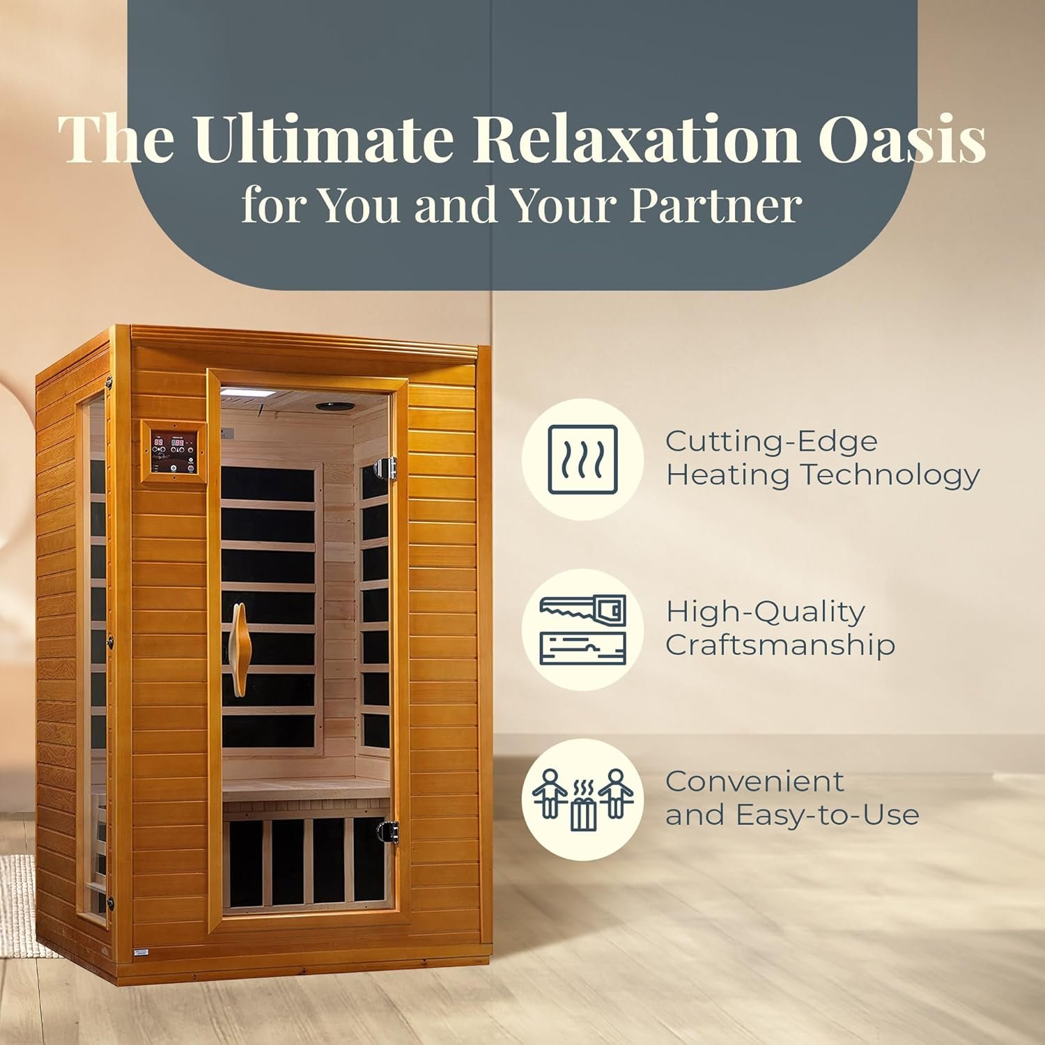 Dynamic Saunas Andora 2-Person Low EMF FAR Infrared Sauna, Canadian Hemlock Wood 2 Dynamic Saunas Andora 2-Person Low EMF FAR Infrared Sauna, Canadian Hemlock Wood - Image 2
