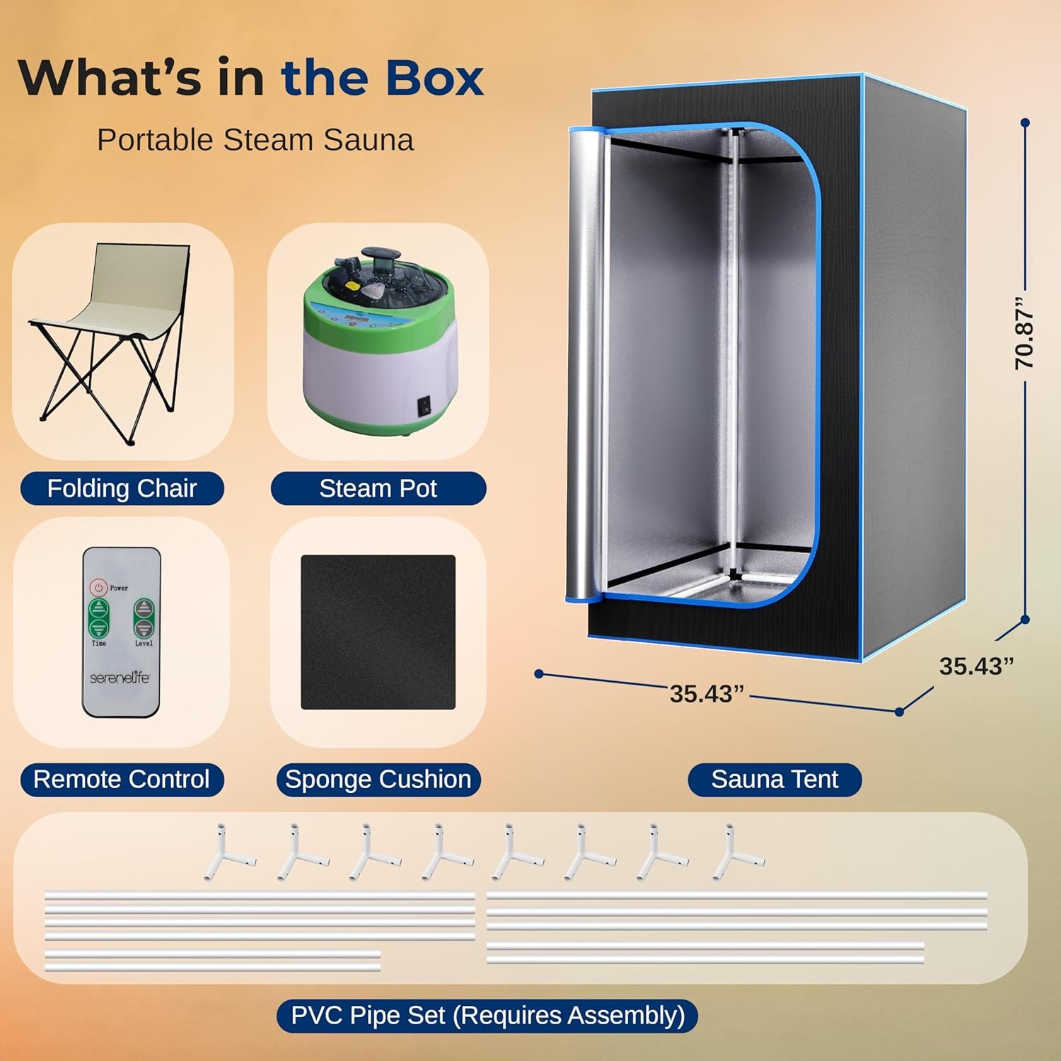 SereneLife Portable Sauna for Home, Steam Sauna Tent with 4L Steamer, Folding Sauna Chair, Compact Personal Detox Sauna, Remote Control in-Home Spa, 71" x 35" - inch (Black) 7 SereneLife Portable Sauna for Home, Steam Sauna Tent with 4L Steamer, Folding Sauna Chair, Compact Personal Detox Sauna, Remote Control in-Home Spa, 71" x 35" - inch (Black) - Image 7