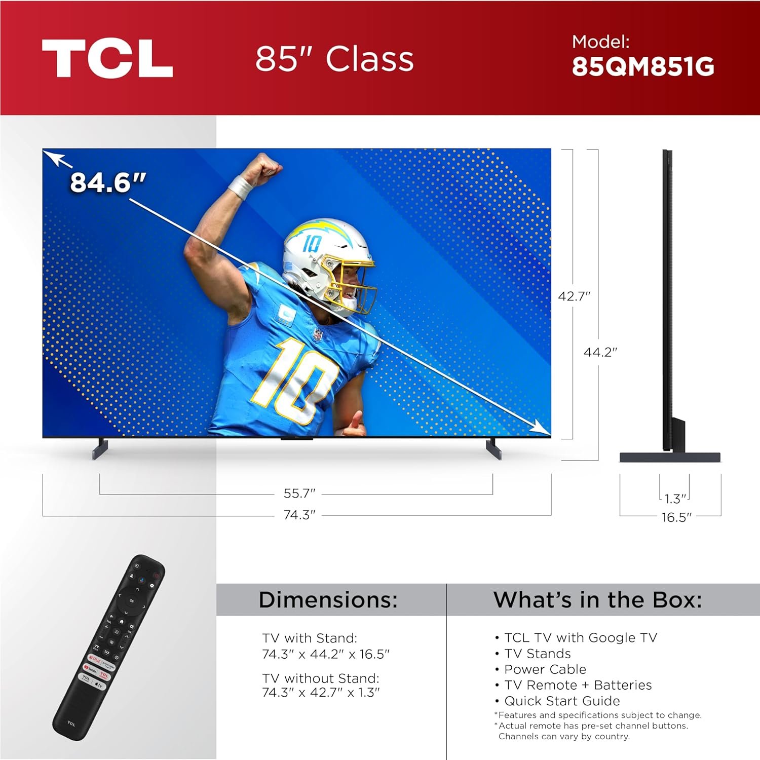 TCL 85-Inch QM85 QLED 4K Smart QD-Mini LED TV with Google TV (85QM851G, 2024 Model) Dolby Vision IQ HDR, Dolby Atmos, Game Accelerator up to 240Hz, Voice Remote, Works with Alexa, Streaming Television 2 TCL 85-Inch QM85 QLED 4K Smart QD-Mini LED TV with Google TV (85QM851G, 2024 Model) Dolby Vision IQ HDR, Dolby Atmos, Game Accelerator up to 240Hz, Voice Remote, Works with Alexa, Streaming Television - Image 2