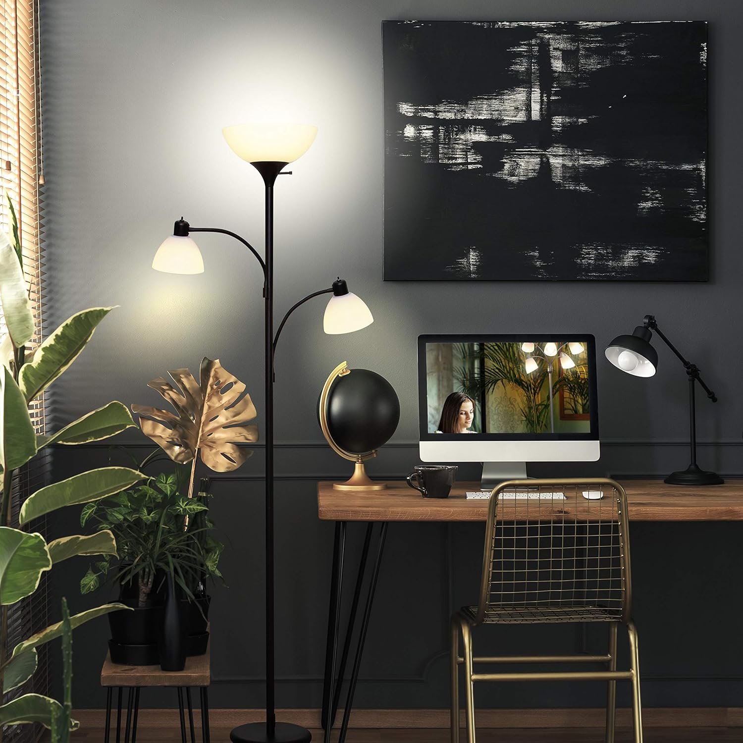 Brightech Sky Dome Double LED Floor lamp, Torchiere Super Bright Floor Lamp with 2 Reading Lamps for Living Rooms & Offices - Dimmable Tall Standing Lamp for Bedroom Reading - Tall Black Pole 8 Brightech Sky Dome Double LED Floor lamp, Torchiere Super Bright Floor Lamp with 2 Reading Lamps for Living Rooms & Offices - Dimmable Tall Standing Lamp for Bedroom Reading - Tall Black Pole - Image 8