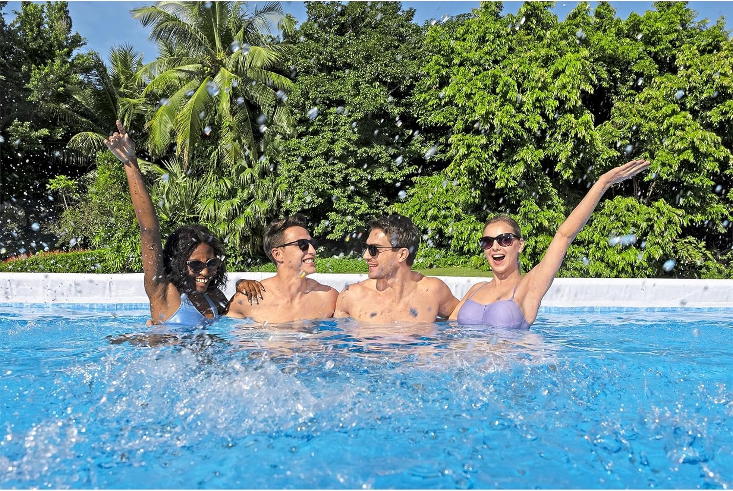 Bestway Power Steel 24' x 12' x 52" Rectangular Metal Frame Above Ground Swimming Pool Set with 1500 GPH Sand Filter Pump, Ladder, and Pool Cover 4 Bestway Power Steel 24' x 12' x 52" Rectangular Metal Frame Above Ground Swimming Pool Set with 1500 GPH Sand Filter Pump, Ladder, and Pool Cover - Image 4