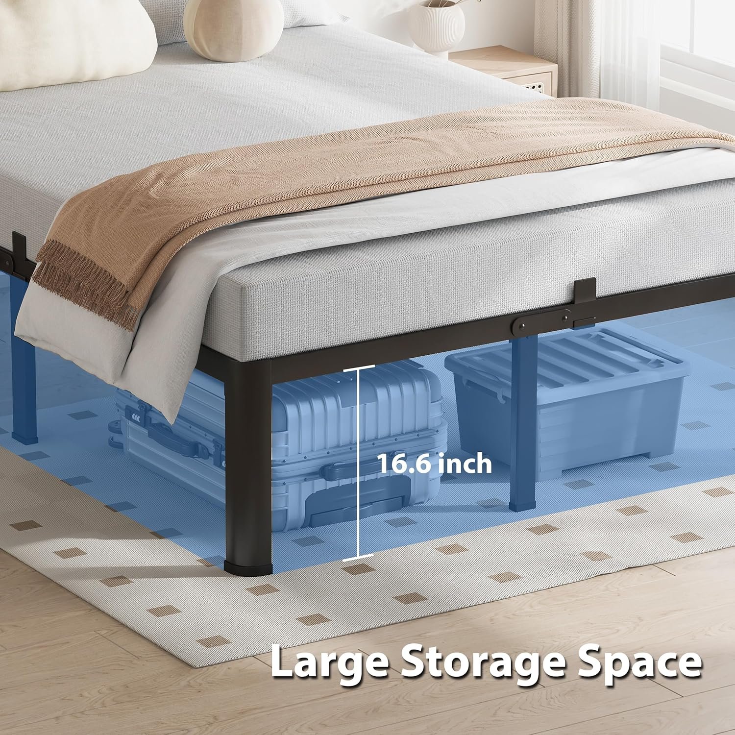 18 Inch Queen Bed Frame, 3500Lbs Heavy Duty Metal Platform with Round Corner Legs Mattress Slide Stopper, Steel Slat Support No Box Spring Needed, Noise Free, Non-Slip, Easy Assembly 6 18 Inch Queen Bed Frame, 3500Lbs Heavy Duty Metal Platform with Round Corner Legs Mattress Slide Stopper, Steel Slat Support No Box Spring Needed, Noise Free, Non-Slip, Easy Assembly - Image 6
