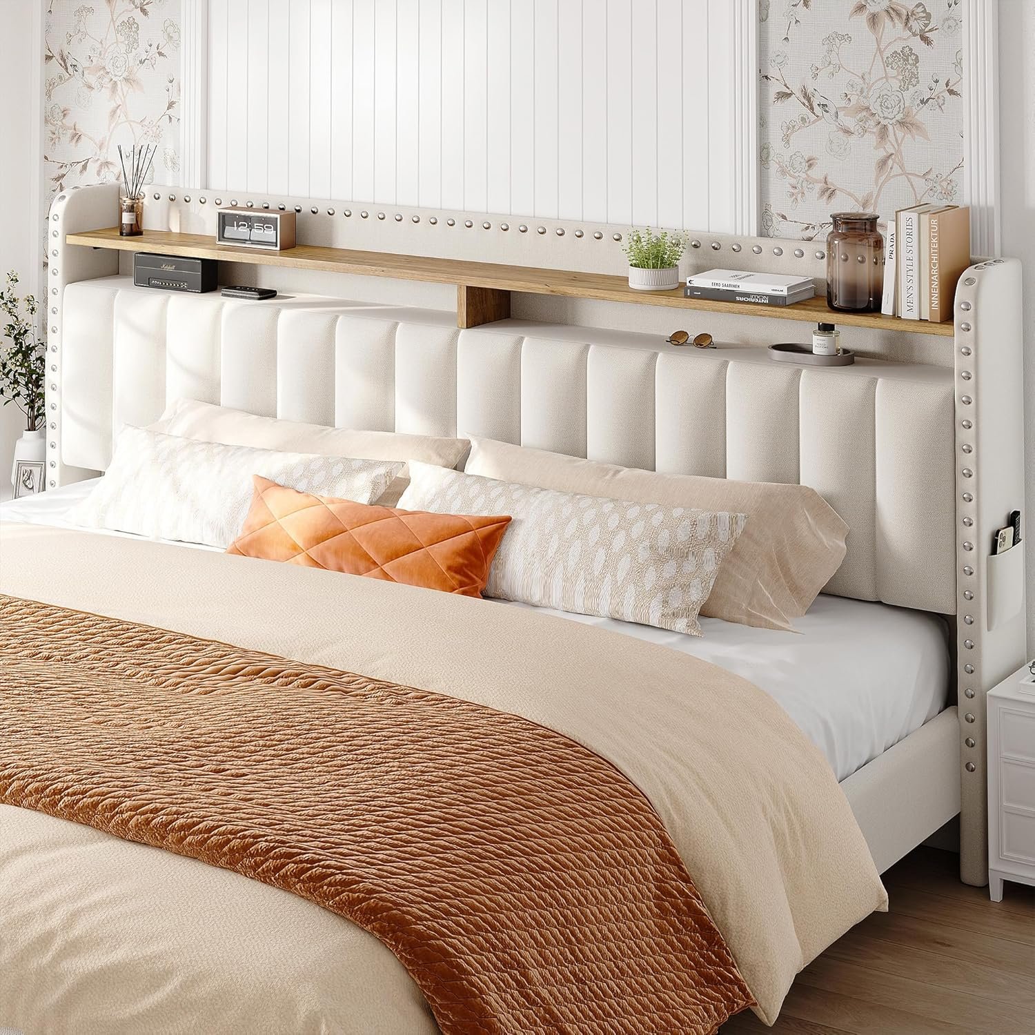 EnHomee King Size Bed Frame with Storage and Headboard, Upholstered King Bed Frame with Storage, King Bed Frame with 2 Drawers, King Size Bed Frame with Storage, NO Noise,No Box Spring Needed 4 EnHomee King Size Bed Frame with Storage and Headboard, Upholstered King Bed Frame with Storage, King Bed Frame with 2 Drawers, King Size Bed Frame with Storage, NO Noise,No Box Spring Needed - Image 4