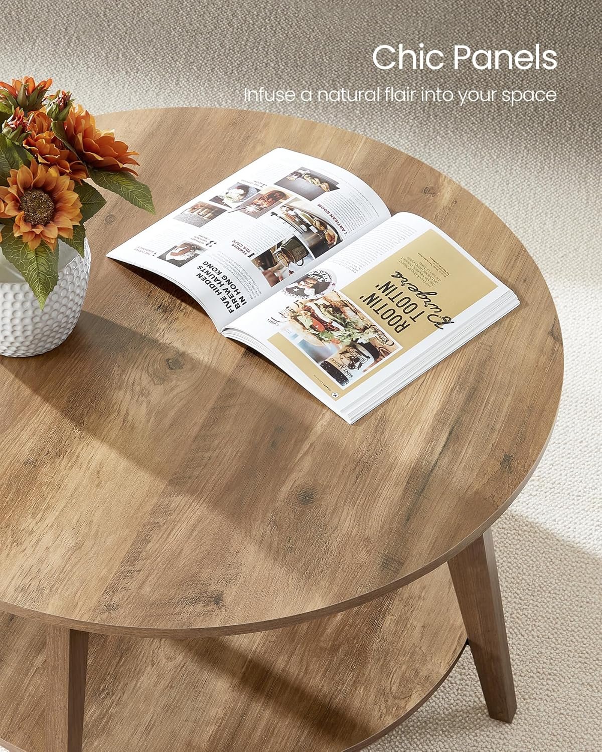 VASAGLE Round Coffee Table, 2 Tier Coffee Table with Storage, for Living Room, 31.5 x 17.7 Inches, Easy to Assemble, Honey Brown ULCT243K41 6 VASAGLE Round Coffee Table, 2 Tier Coffee Table with Storage, for Living Room, 31.5 x 17.7 Inches, Easy to Assemble, Honey Brown ULCT243K41 - Image 6