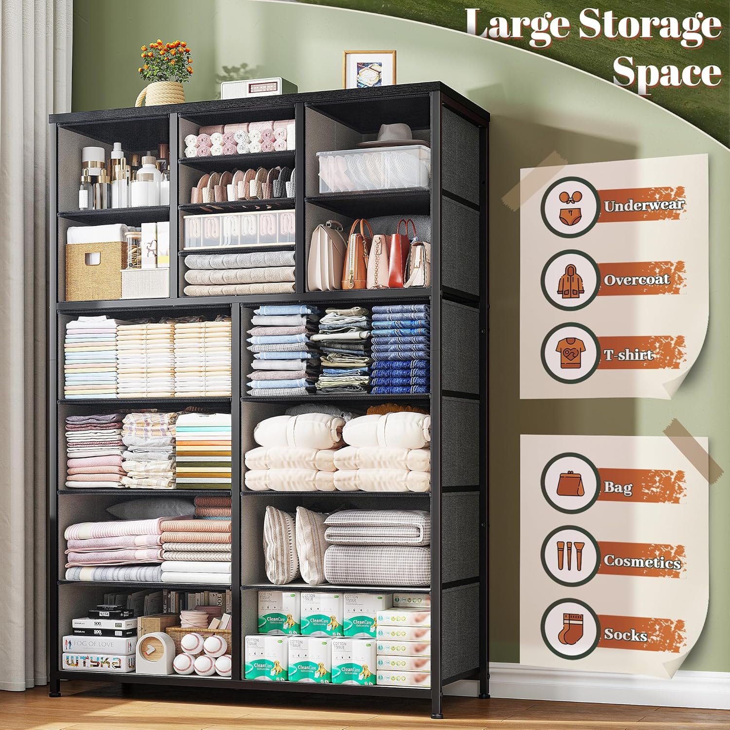 EnHomee Dresser for Bedroom with 16 Drawers Tall Dressers & Chests of Drawers Bedroom Dresser for Bedroom, Fabric Dresser, Grey, 11.8" D x 37.5" W x 57" H 3 EnHomee Dresser for Bedroom with 16 Drawers Tall Dressers & Chests of Drawers Bedroom Dresser for Bedroom, Fabric Dresser, Grey, 11.8" D x 37.5" W x 57" H - Image 3