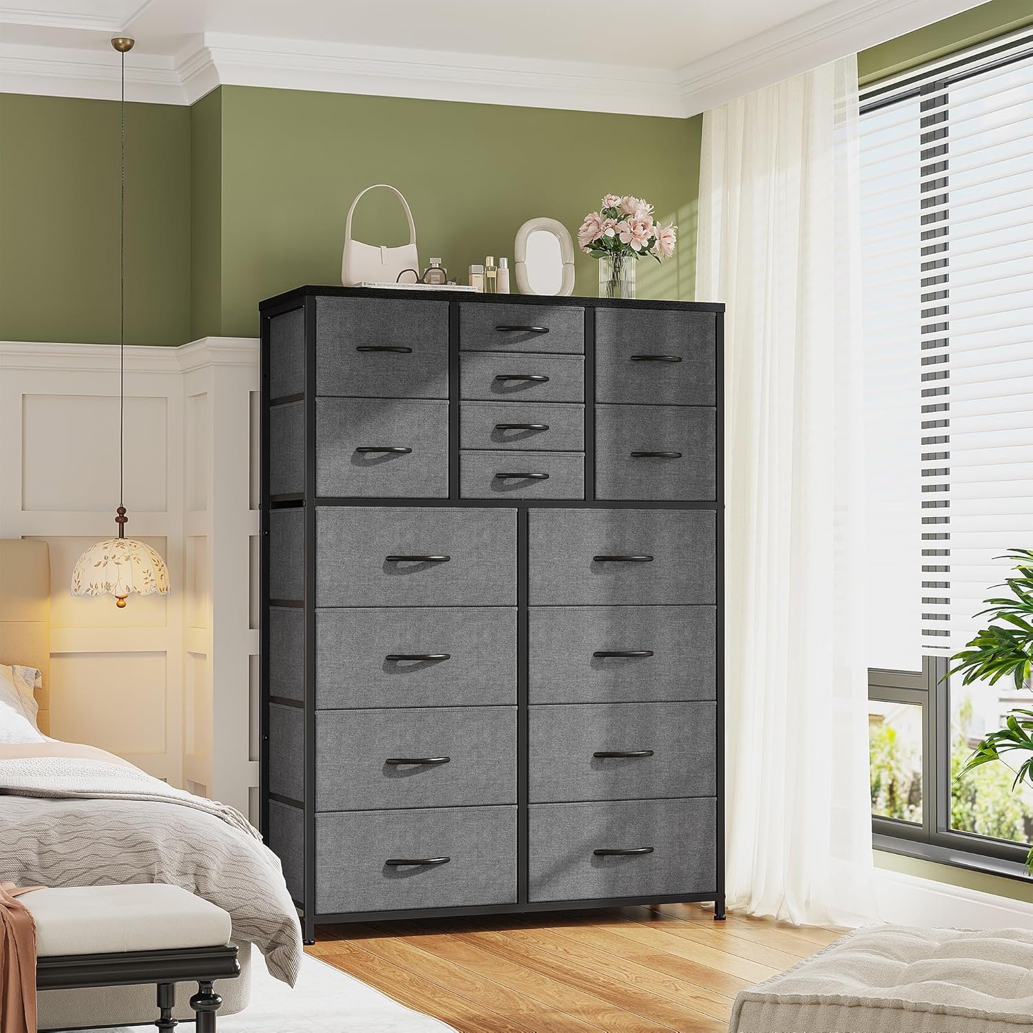 EnHomee Dresser for Bedroom with 16 Drawers Tall Dressers & Chests of Drawers Bedroom Dresser for Bedroom, Fabric Dresser, Grey, 11.8" D x 37.5" W x 57" H 6 EnHomee Dresser for Bedroom with 16 Drawers Tall Dressers & Chests of Drawers Bedroom Dresser for Bedroom, Fabric Dresser, Grey, 11.8" D x 37.5" W x 57" H - Image 6