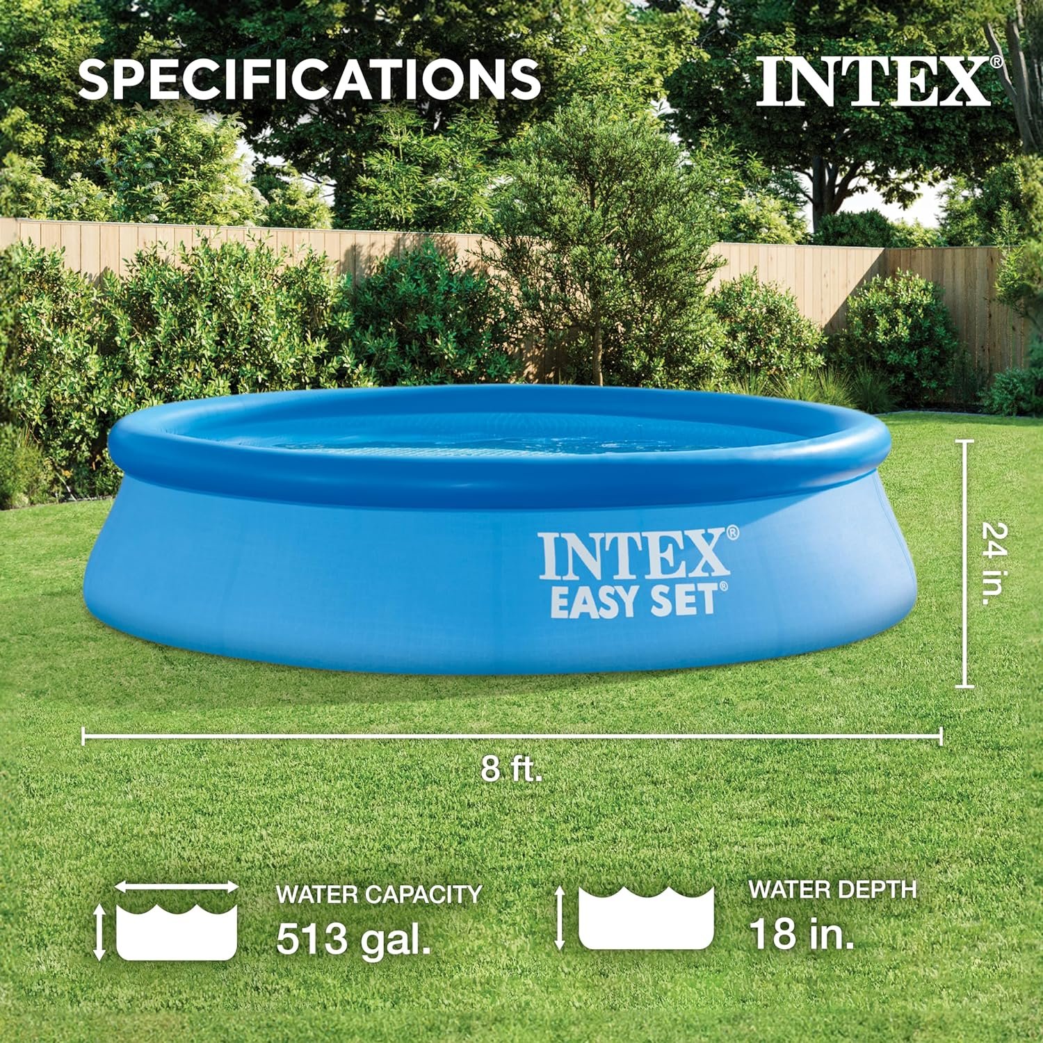 INTEX 28106EH Easy Set Inflatable Swimming Pool: 8ft x 24in – Puncture-Resistant Material – Quick Inflation – 513 Gallon Capacity – 18in Water Depth 2 INTEX 28106EH Easy Set Inflatable Swimming Pool: 8ft x 24in – Puncture-Resistant Material – Quick Inflation – 513 Gallon Capacity – 18in Water Depth - Image 2