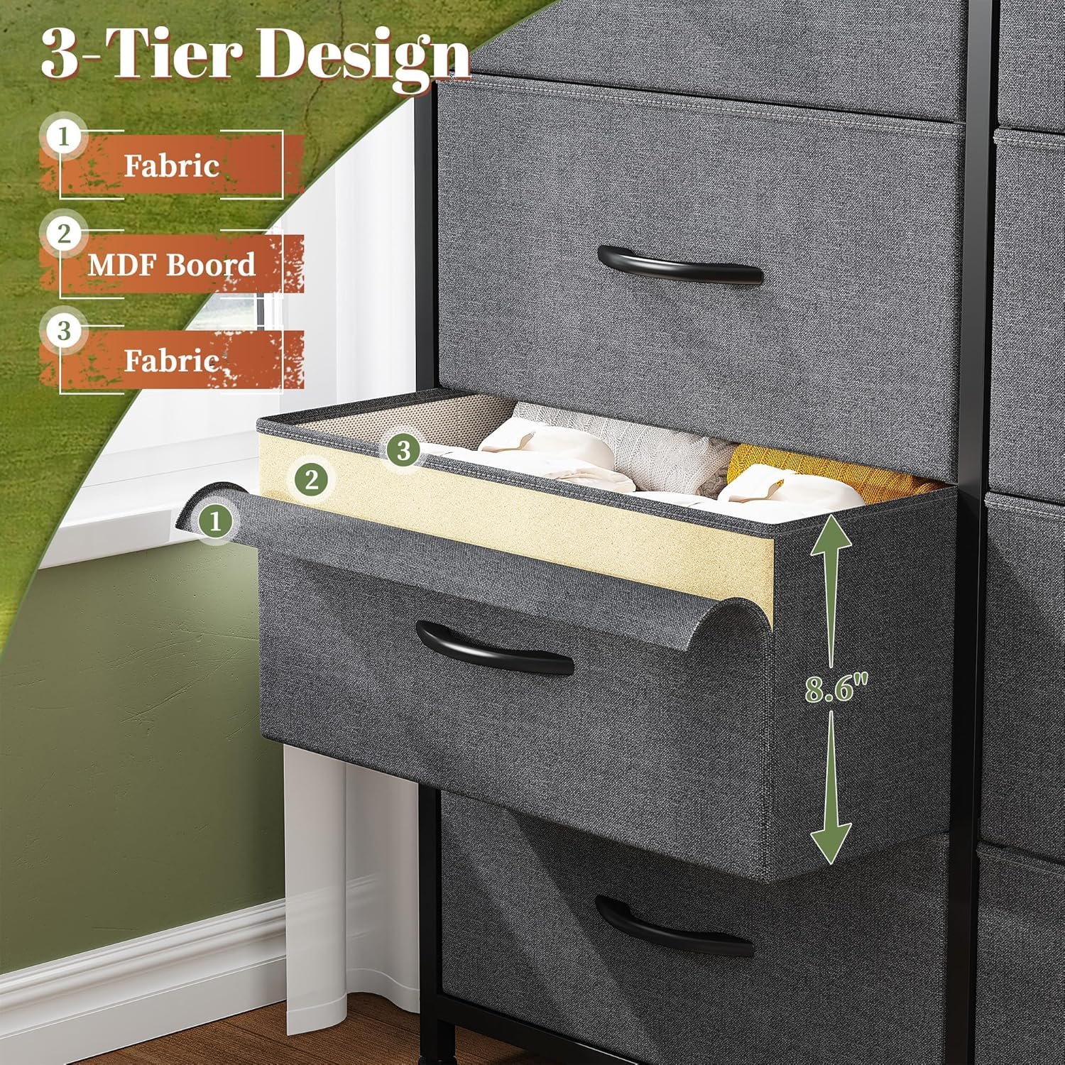 EnHomee Dresser for Bedroom with 16 Drawers Tall Dressers & Chests of Drawers Bedroom Dresser for Bedroom, Fabric Dresser, Grey, 11.8" D x 37.5" W x 57" H 5 EnHomee Dresser for Bedroom with 16 Drawers Tall Dressers & Chests of Drawers Bedroom Dresser for Bedroom, Fabric Dresser, Grey, 11.8" D x 37.5" W x 57" H - Image 5
