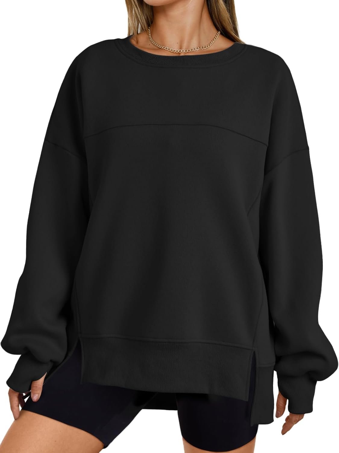 Trendy Queen Womens Side Slit Sweatshirts Casual Oversized Crewneck Long Sleeve Pullover Fall Fashion 2025