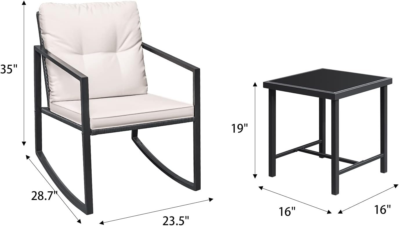 Greesum 3 Pieces Rocking Wicker Bistro Set, Patio Outdoor Furniture Conversation Sets with Porch Chairs and Glass Coffee Table, Beige 7 Greesum 3 Pieces Rocking Wicker Bistro Set, Patio Outdoor Furniture Conversation Sets with Porch Chairs and Glass Coffee Table, Beige - Image 7