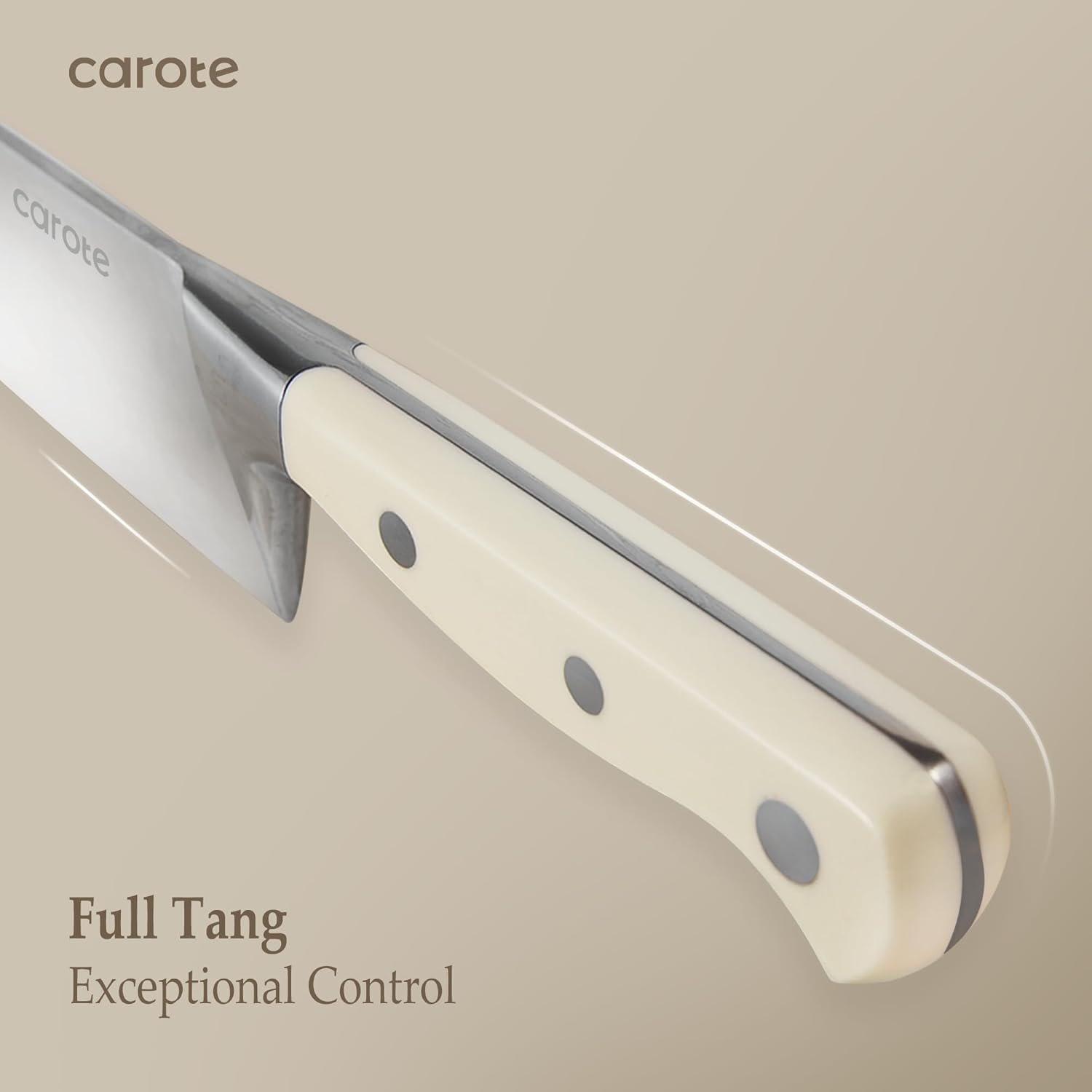CAROTE 14 Pieces Knife Set with Block, Forged, High Carbon Stainless Steel Sharp Blade Block Knife Set, Dishwasher Safe Cutlery, Cream 4 CAROTE 14 Pieces Knife Set with Block, Forged, High Carbon Stainless Steel Sharp Blade Block Knife Set, Dishwasher Safe Cutlery, Cream - Image 4