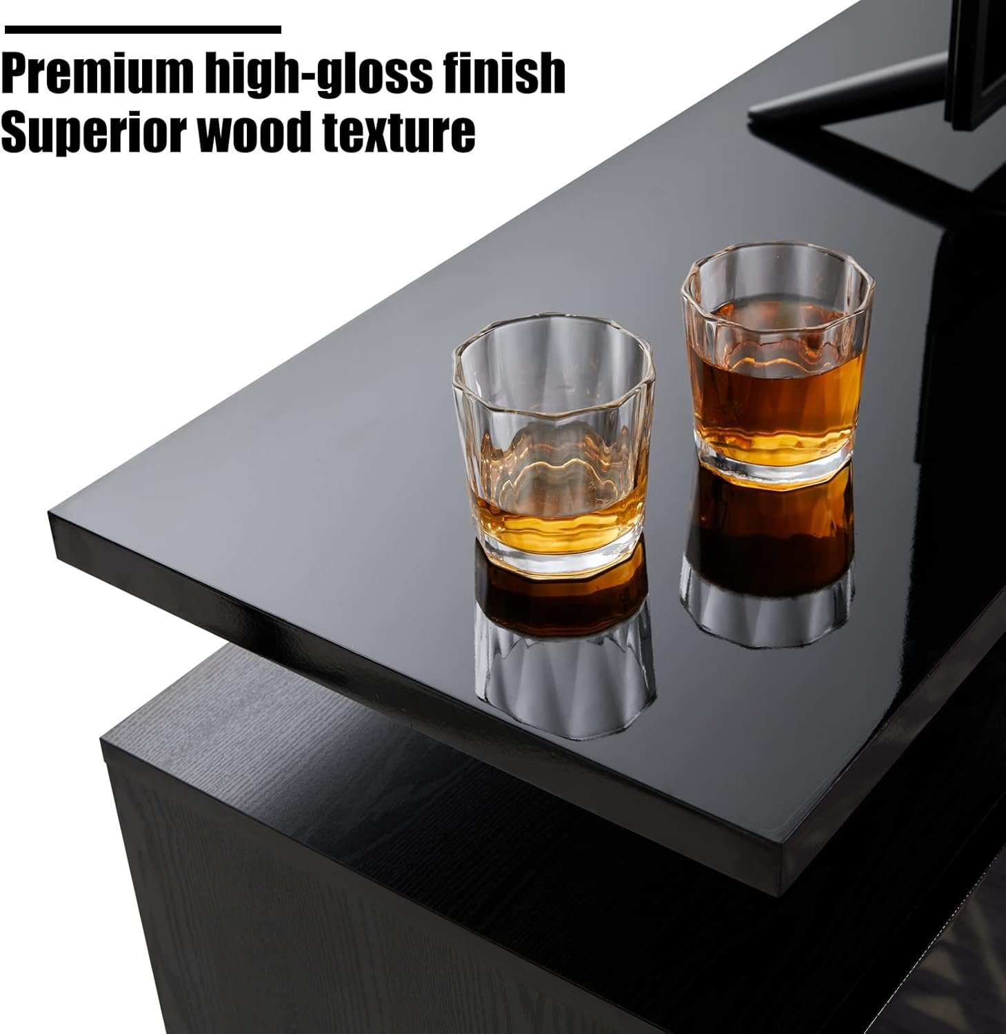 AMERLIFE Fireplace TV Stand with 36" Fireplace, 70" Modern High Gloss Fireplace Entertainment Center LED Lights, 2 Tier TV Console Cabinet for TVs Up to 80", Obsidian Black 3 AMERLIFE Fireplace TV Stand with 36" Fireplace, 70" Modern High Gloss Fireplace Entertainment Center LED Lights, 2 Tier TV Console Cabinet for TVs Up to 80", Obsidian Black - Image 3