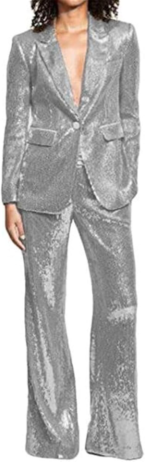 Sequins Women Suits Set Blazer Ladies Wedding Tuxedos Party Wear Suits