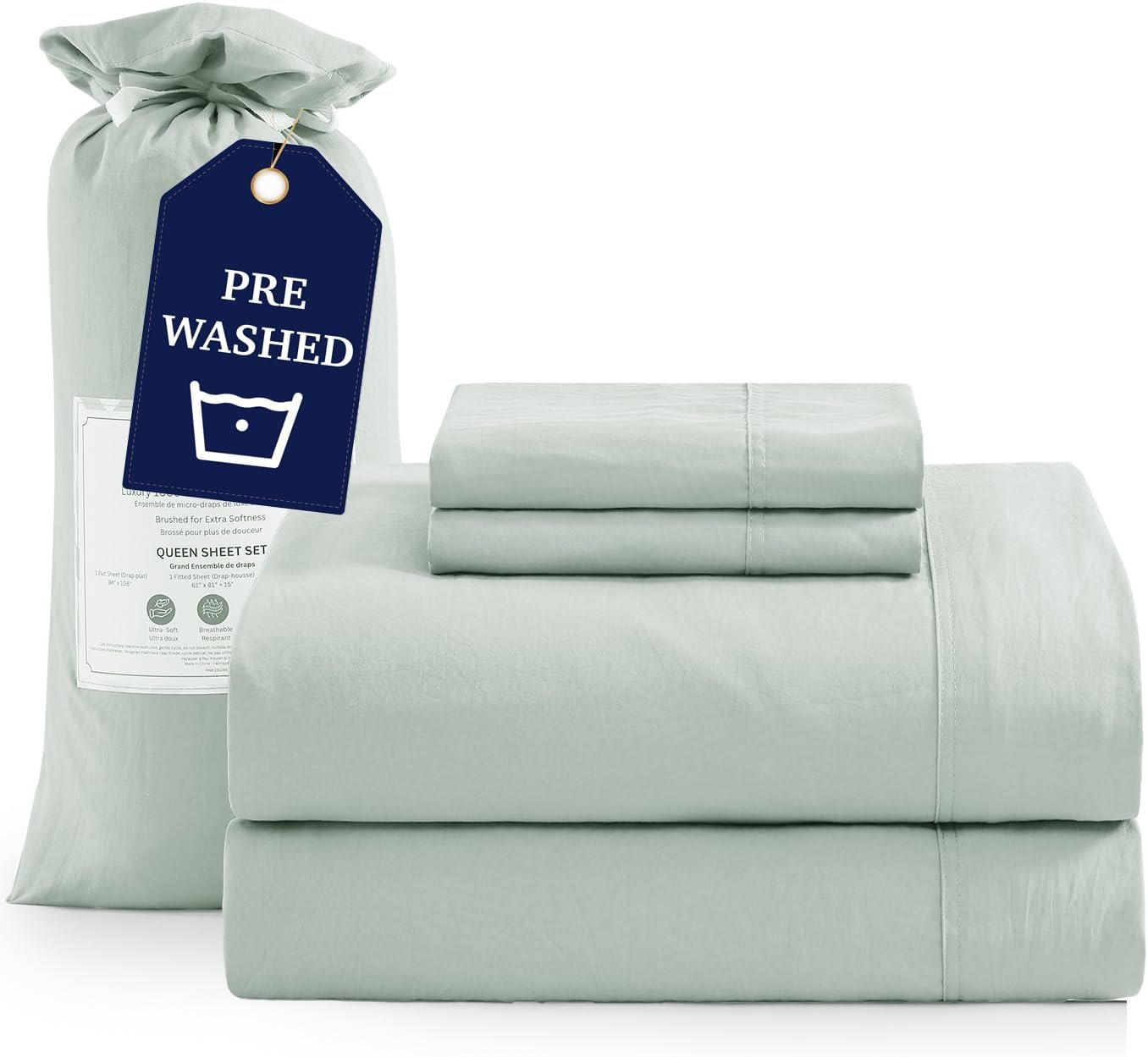 Casa Platino Full Size Bedding Set, Pre-Washed Ultra Soft & Breathable Full Size Bed Sheet, Fade Resistant Cozy Brushed Microfiber Bed Sheet, Full Size Bed Sheet with Deep Pockets - Mineral