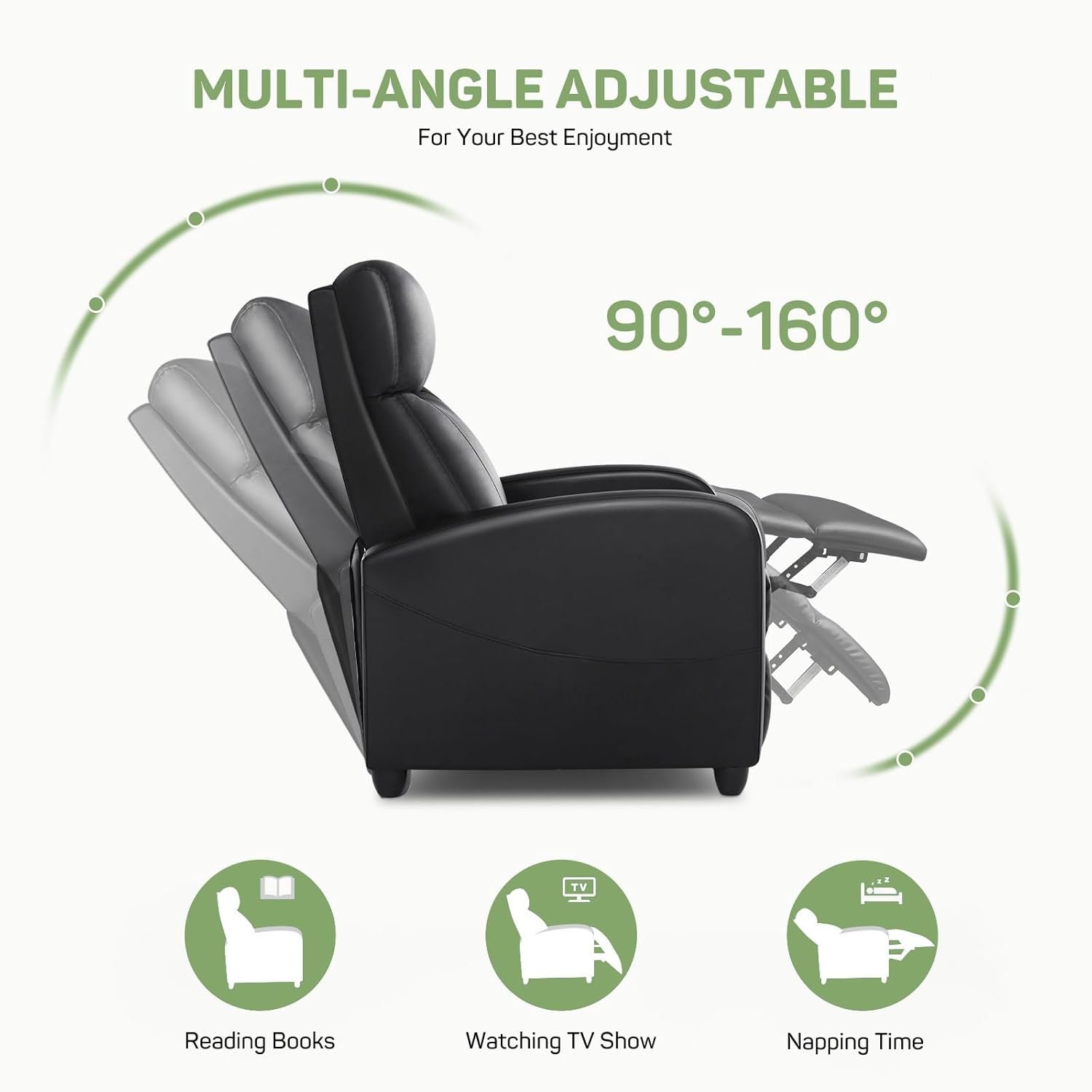 Recliner Chair with Massage and Lumbar Support, Small PU Leather Home Theater Seating, Adjustable Modern Reclining Chair for Adults in Living Room 6 Recliner Chair with Massage and Lumbar Support, Small PU Leather Home Theater Seating, Adjustable Modern Reclining Chair for Adults in Living Room - Image 6