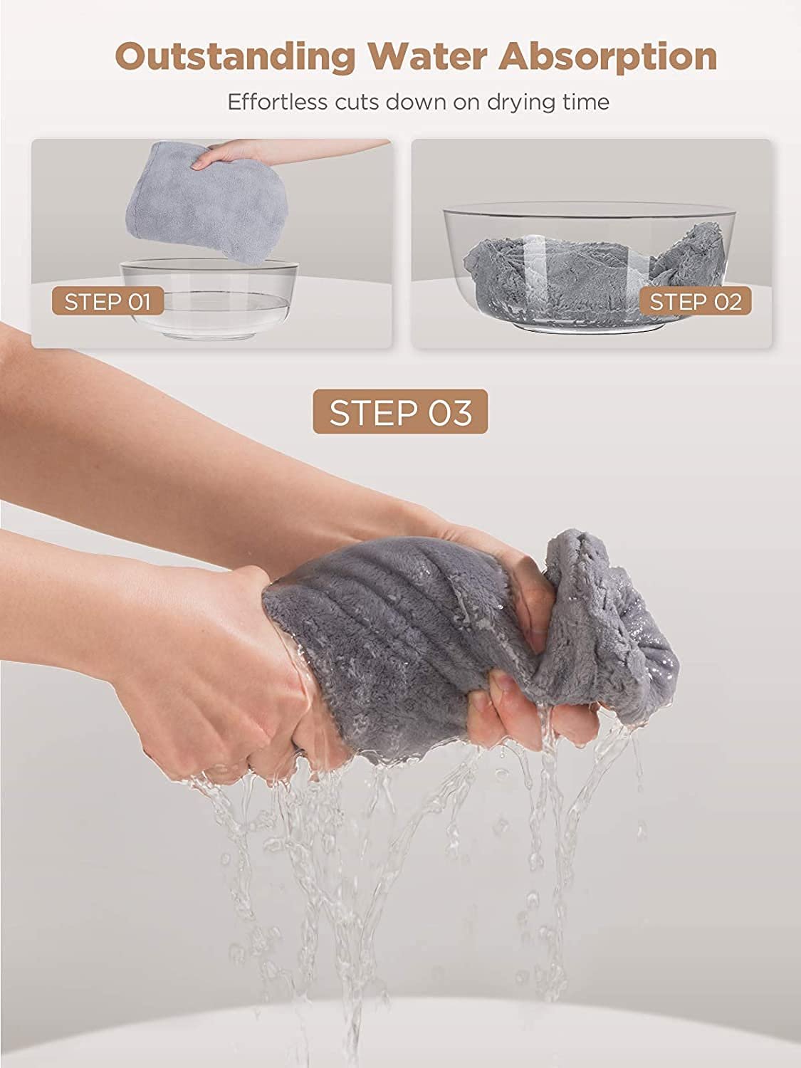 Hicober Microfiber Hair Towel, 3 Packs Hair Turbans for Wet Hair, Drying Hair Wrap Towels for Curly Hair Women Anti Frizz (Blue,Grey,Pink) 7 Hicober Microfiber Hair Towel, 3 Packs Hair Turbans for Wet Hair, Drying Hair Wrap Towels for Curly Hair Women Anti Frizz (Blue,Grey,Pink) - Image 7