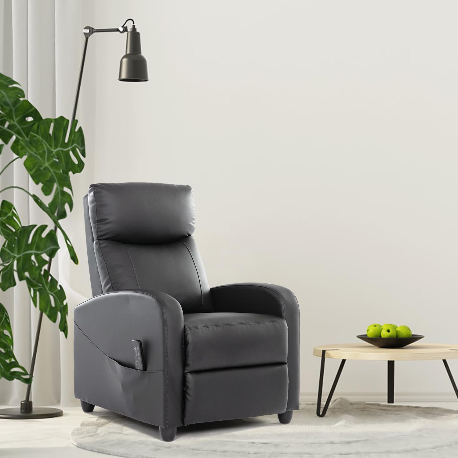 Recliner Chair with Massage and Lumbar Support, Small PU Leather Home Theater Seating, Adjustable Modern Reclining Chair for Adults in Living Room 2 Recliner Chair with Massage and Lumbar Support, Small PU Leather Home Theater Seating, Adjustable Modern Reclining Chair for Adults in Living Room - Image 2