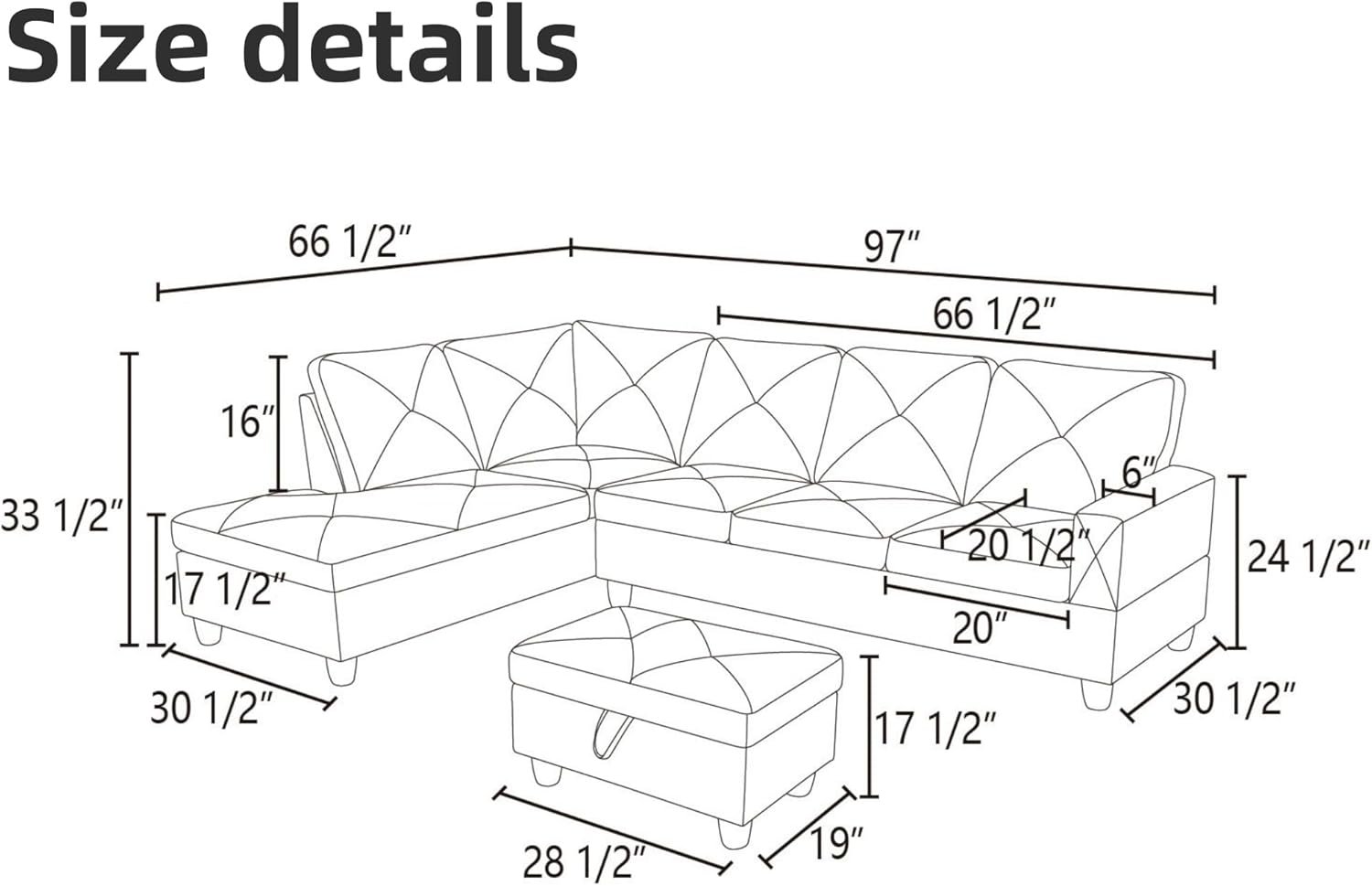 Leather Sectional Couch, Modern L Shaped Couches for Living Room, Comfy 4 Seat Modular Sectional Sofa with Ottoman Storage for Bedroom Apartment, Black 2 Leather Sectional Couch, Modern L Shaped Couches for Living Room, Comfy 4 Seat Modular Sectional Sofa with Ottoman Storage for Bedroom Apartment, Black - Image 2