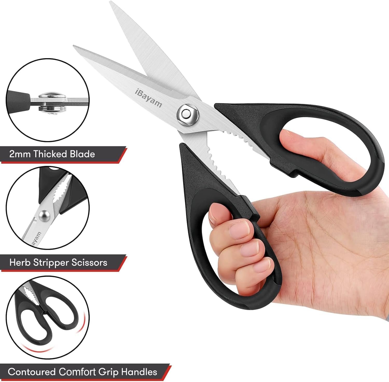 Kitchen Shears, iBayam Kitchen Scissors All Purpose Heavy Duty Meat Poultry Shears, Dishwasher Safe Food Cooking Stainless Steel Utility Scissors, Home Apartment Essentials, 2-Pack, Black, Aqua Sky 4 Kitchen Shears, iBayam Kitchen Scissors All Purpose Heavy Duty Meat Poultry Shears, Dishwasher Safe Food Cooking Stainless Steel Utility Scissors, Home Apartment Essentials, 2-Pack, Black, Aqua Sky - Image 4