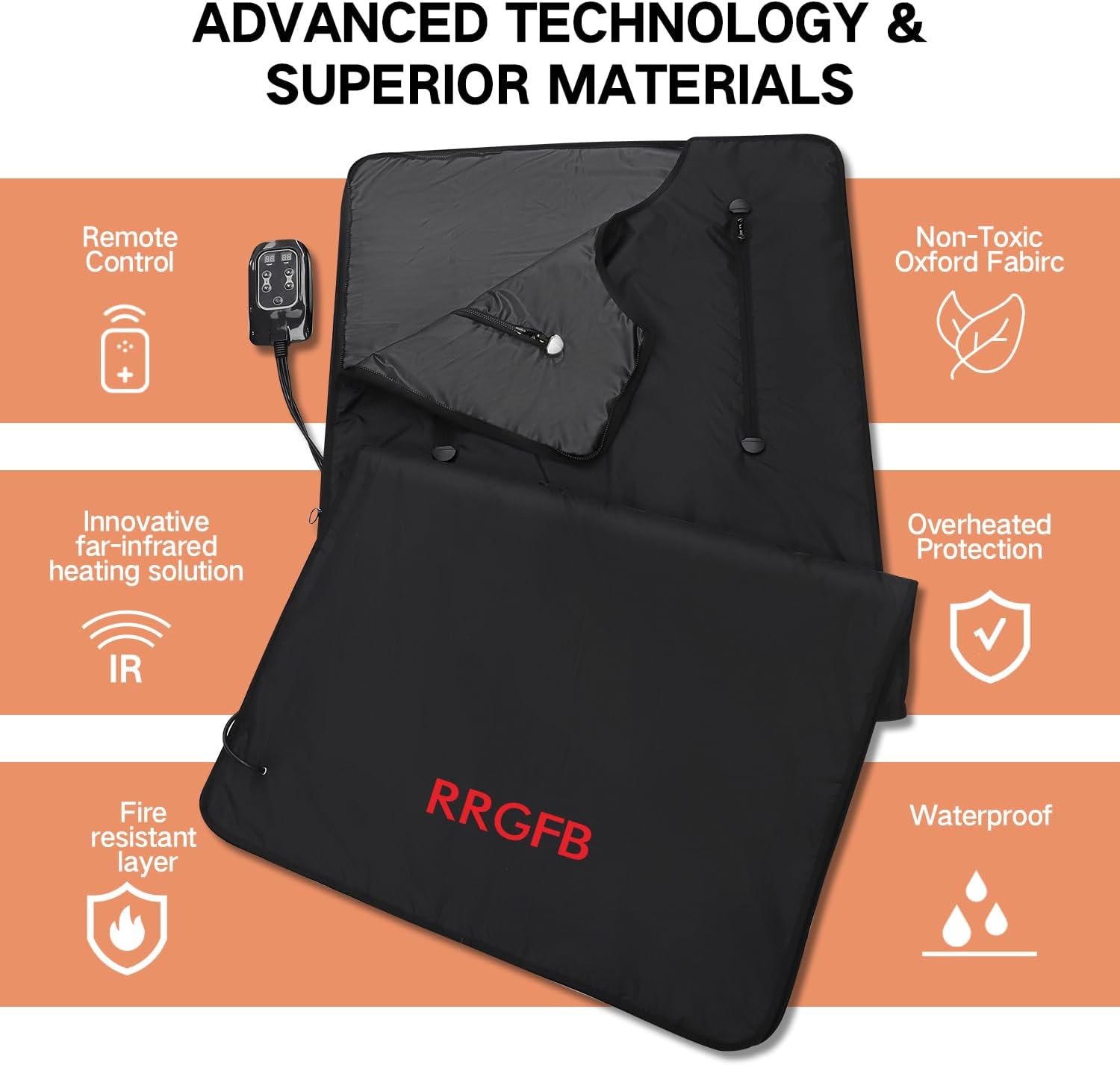 Portable Infrared Sauna Blanket, Detox & Relaxation at Home, Adjustable Timer 1-60 Min, Temperature Range 86-158℉, 6 ft x 2.6 ft, Oxford Fabric 4 Portable Infrared Sauna Blanket, Detox & Relaxation at Home, Adjustable Timer 1-60 Min, Temperature Range 86-158℉, 6 ft x 2.6 ft, Oxford Fabric - Image 4