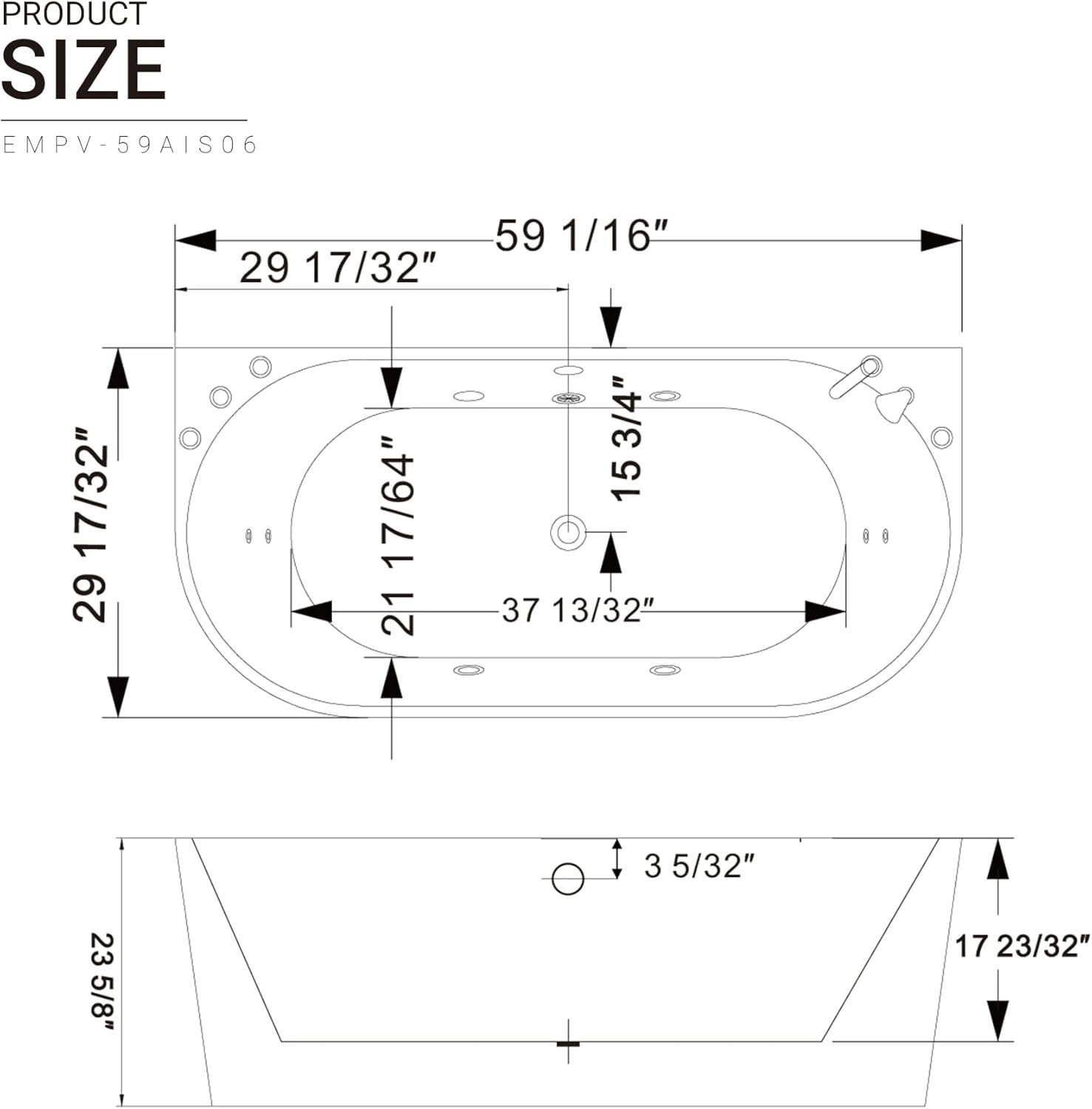 Empava Freestanding Whirlpool Bathtub,Acrylic 8 Hydromassage Jets Tub 59 inch 10 Empava Freestanding Whirlpool Bathtub,Acrylic 8 Hydromassage Jets Tub 59 inch - Image 10