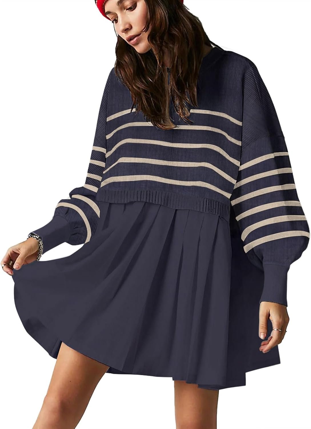 Womens Oversized Sweater Dress Spring Fall Trendy Long Sleeve Crewneck Pullover Tops Relaxed Fit Sweatshirts Mini Dresses