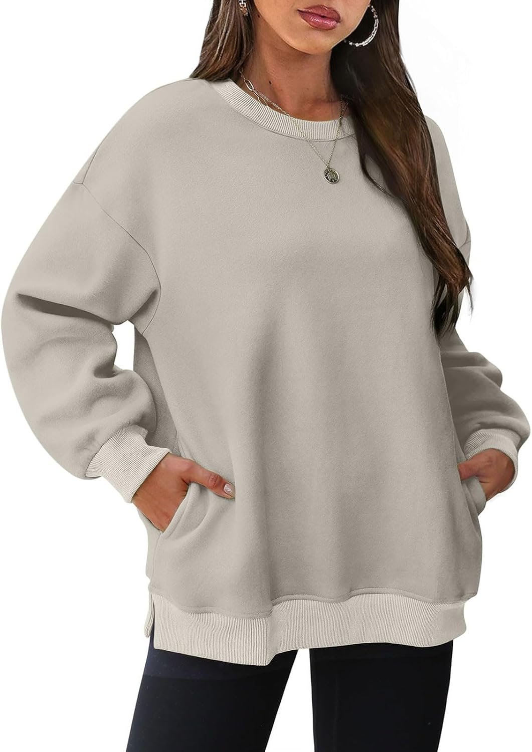 Crewneck Sweatshirts Womens Fall Fashion 2024 Long Sleeve Tops Pullover Casual Cute Loose Winter Clothes with Pocket