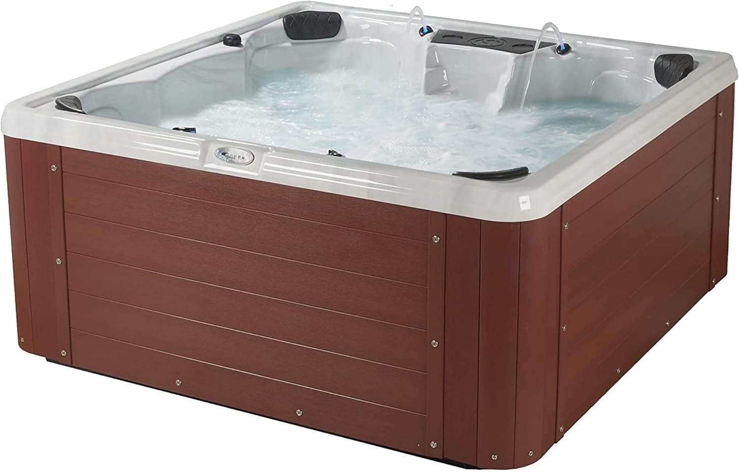 Essential Outdoor Hot Tub, 28-Jet Edgewater® Hot Tubs, Seats 5-6, Seating with Passive Therapy and Soothing Massage Features, Redwood