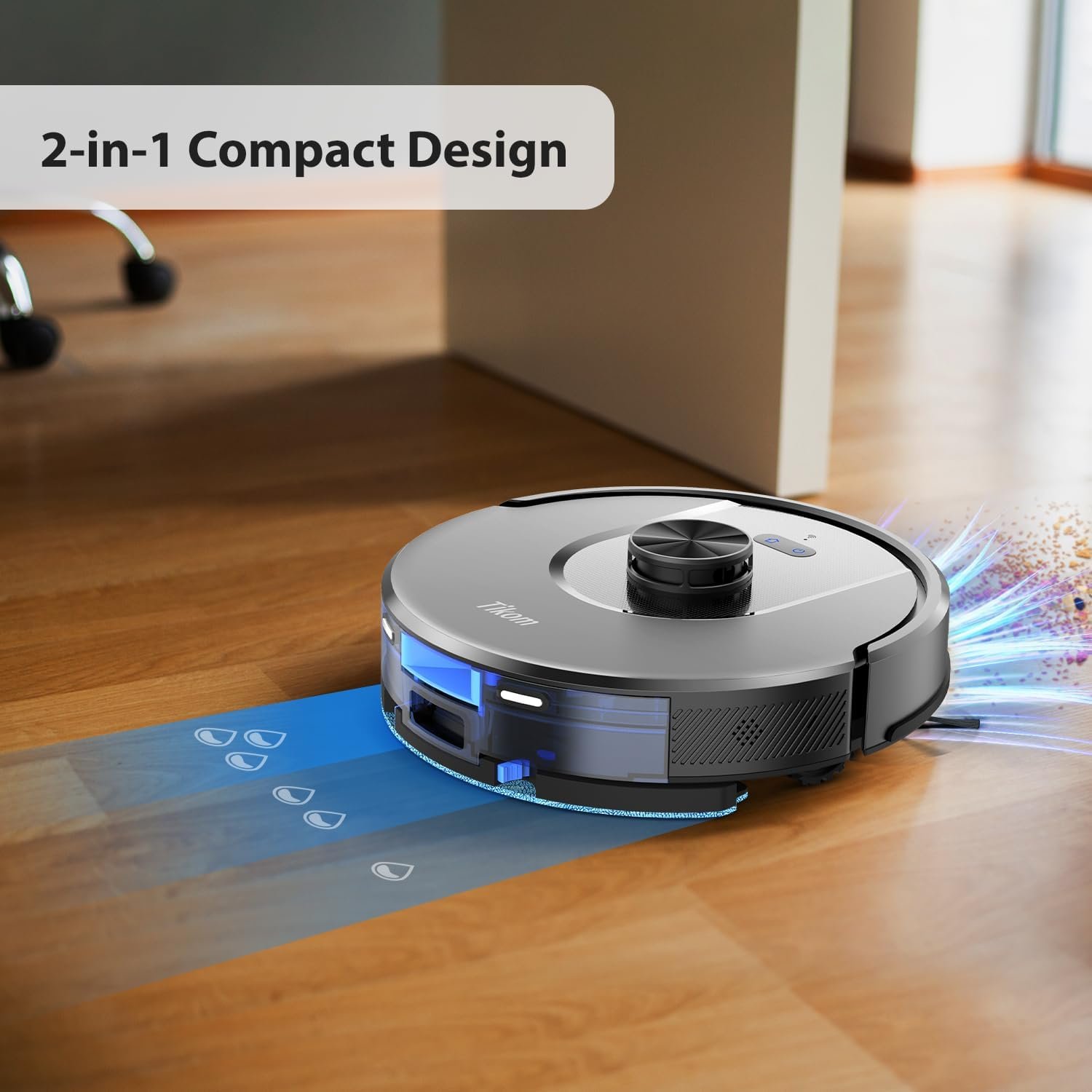 Tikom Robot Vacuum and Mop Combo, 5000Pa Suction, Smart Mapping, 45dB Robotic Vacuum Cleaner for Carpets, Pet Hair, Hardfloors (L8000 Pro) 4 Tikom Robot Vacuum and Mop Combo, 5000Pa Suction, Smart Mapping, 45dB Robotic Vacuum Cleaner for Carpets, Pet Hair, Hardfloors (L8000 Pro) - Image 4