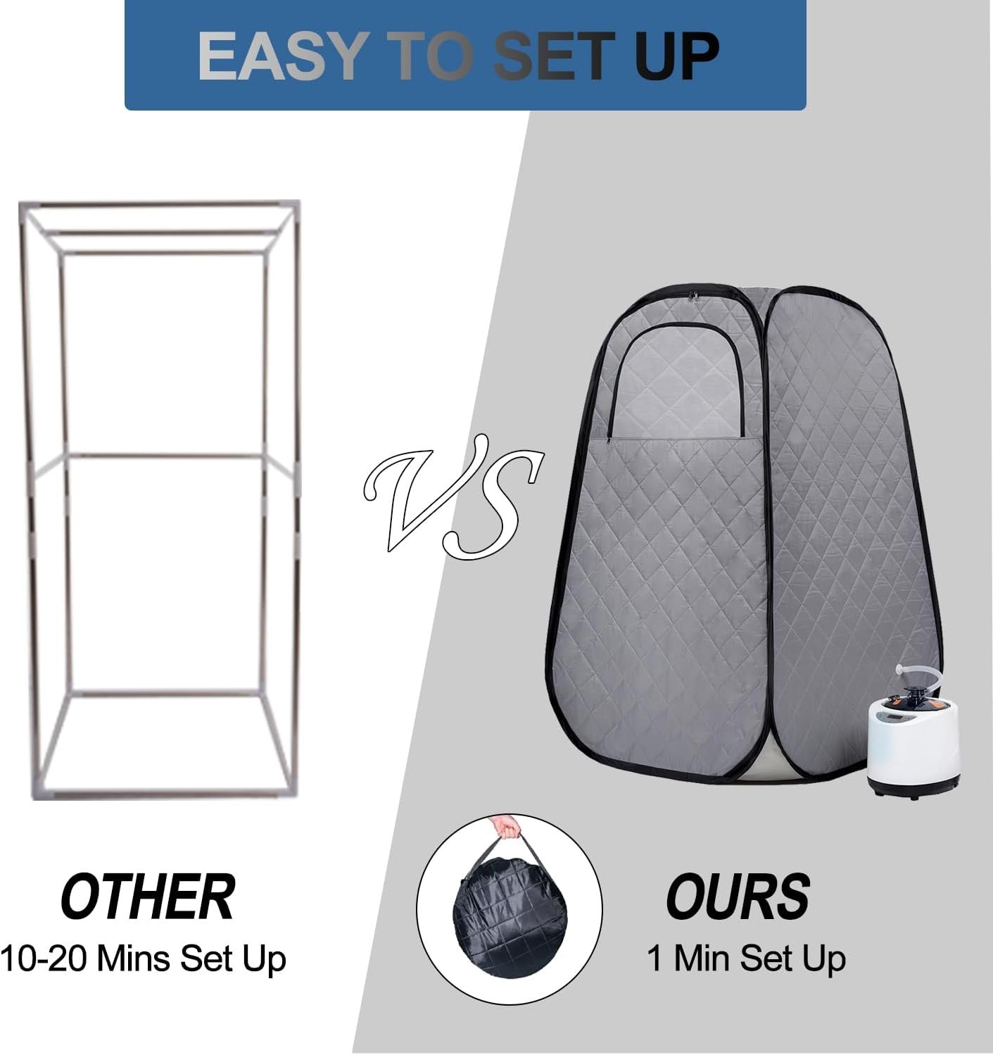 Foldable Portable Steam Sauna, Personal Sauna Tent for Home SPA with 1000w 2.2L Steamer, Folding Chair, Remote Control, Gray 3 Foldable Portable Steam Sauna, Personal Sauna Tent for Home SPA with 1000w 2.2L Steamer, Folding Chair, Remote Control, Gray - Image 3