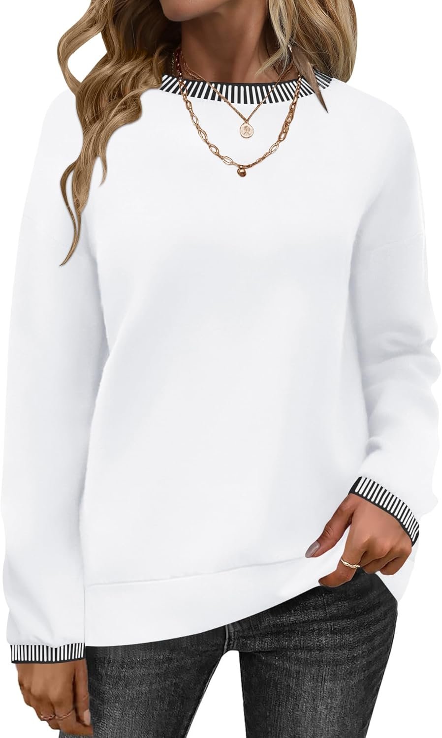 AKEWEI Womens Casual Crewneck Sweatshirts Long Sleeve Shirt Lightweight Tunic Pullover Tops S-XXL